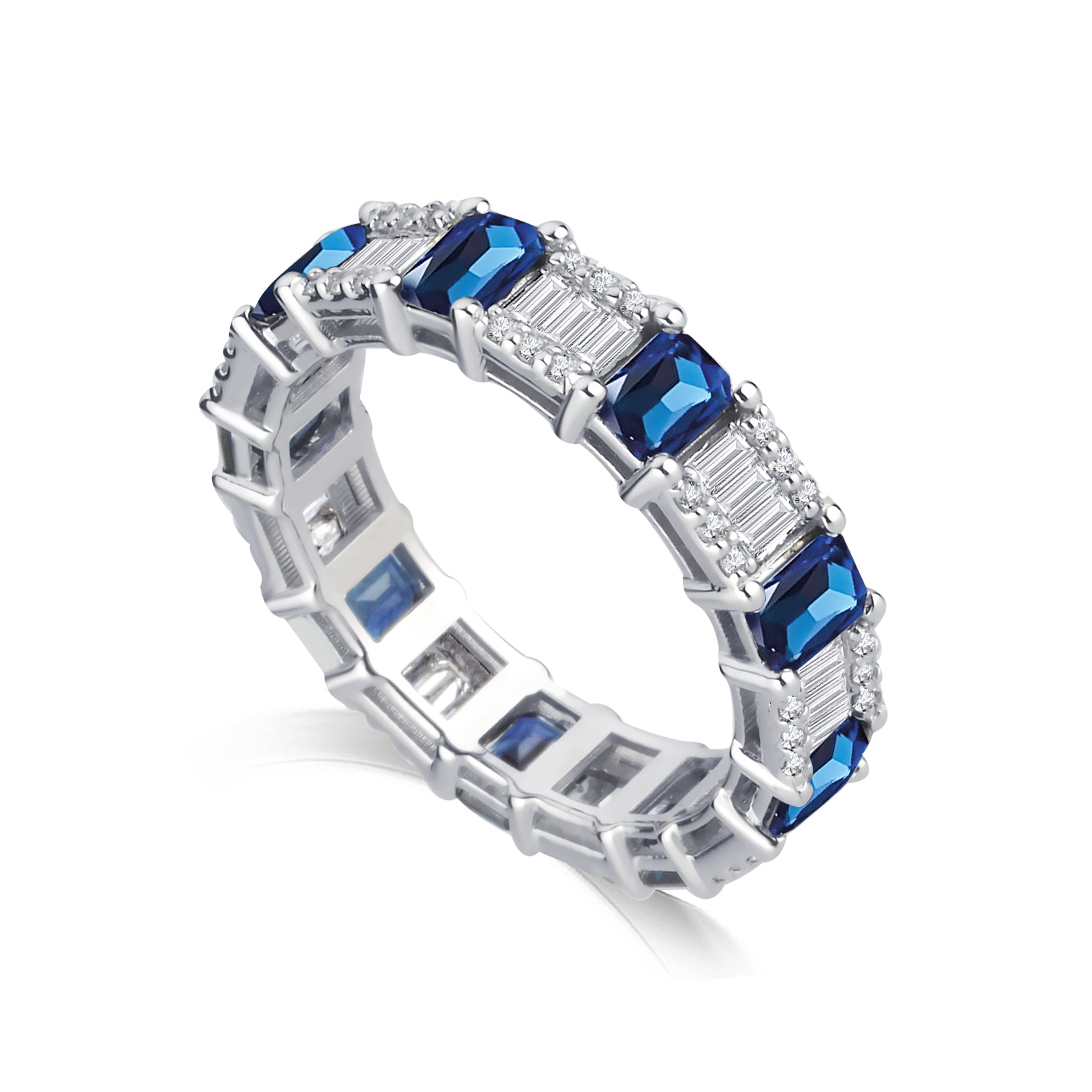 Inel eternity aur alb 18k cu safire 2.38ct si diamante naturale 0.48ct