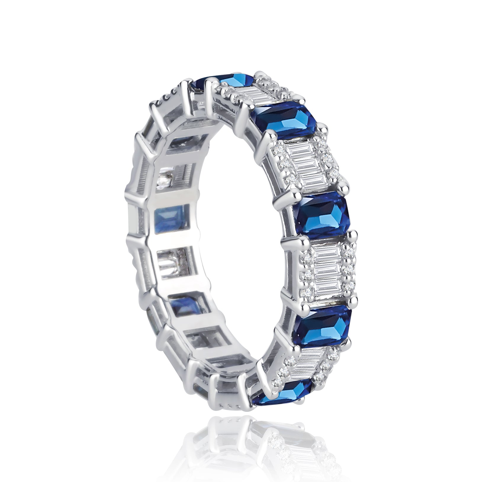 Inel eternity R002025 aur alb 18k cu safire 2.38ct si diamante naturale 0.48ct