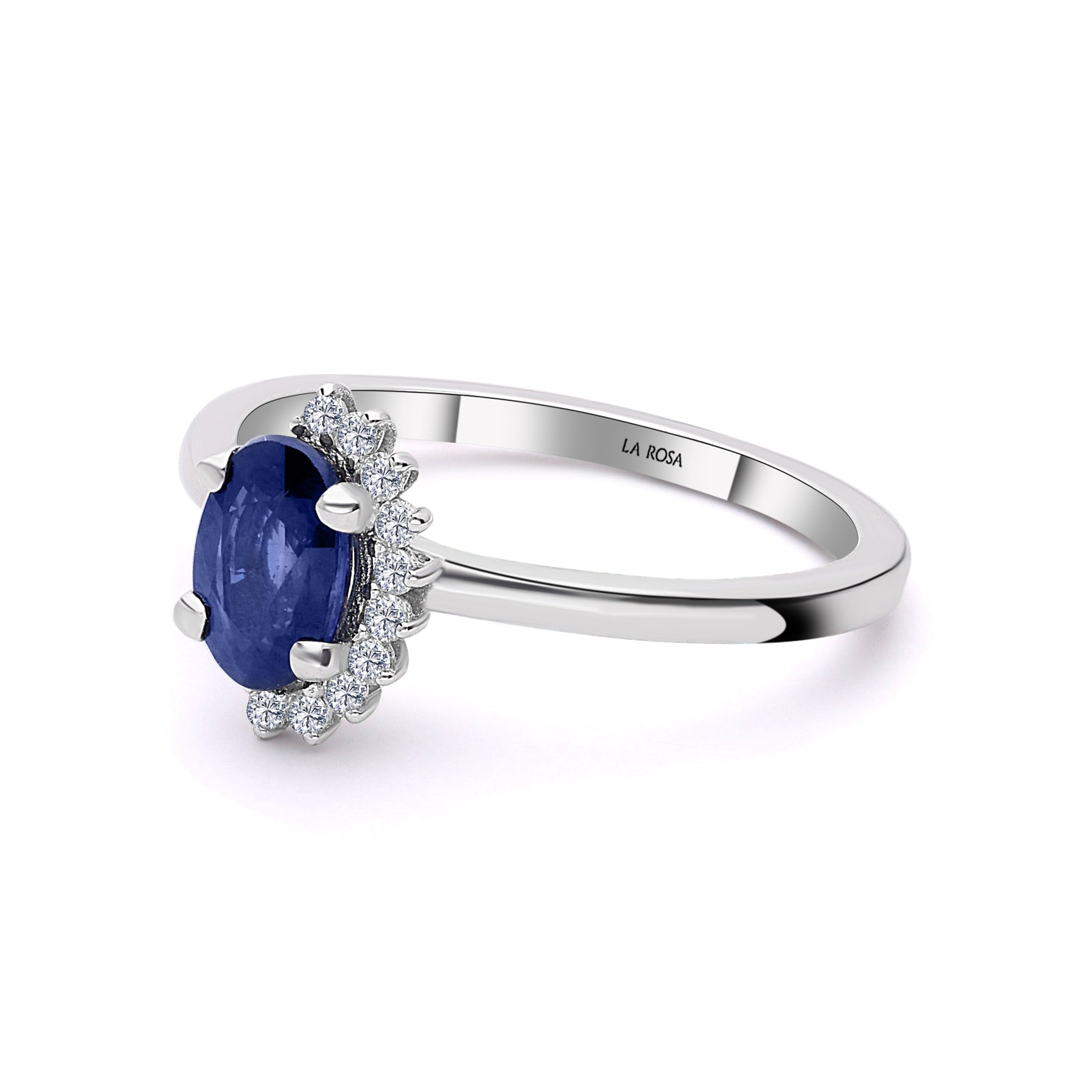 INEL R004396 DIN AUR ALB 14K CU DIAMANTE SI SAFIR OVAL - Bijuterii LA ROSA