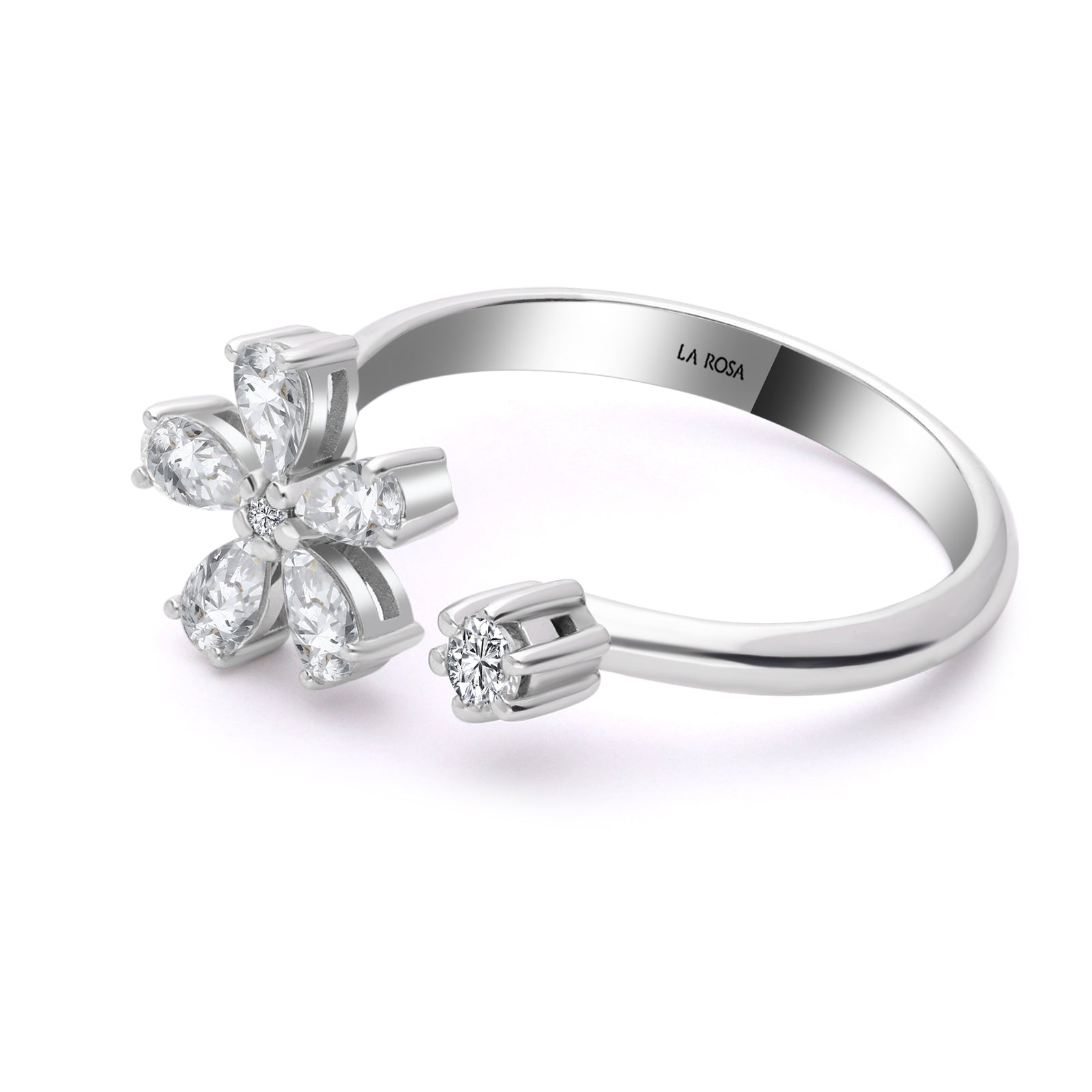 INEL R004752 din aur alb 14k forma floare cu diamante lacrima - Bijuterii LA ROSA