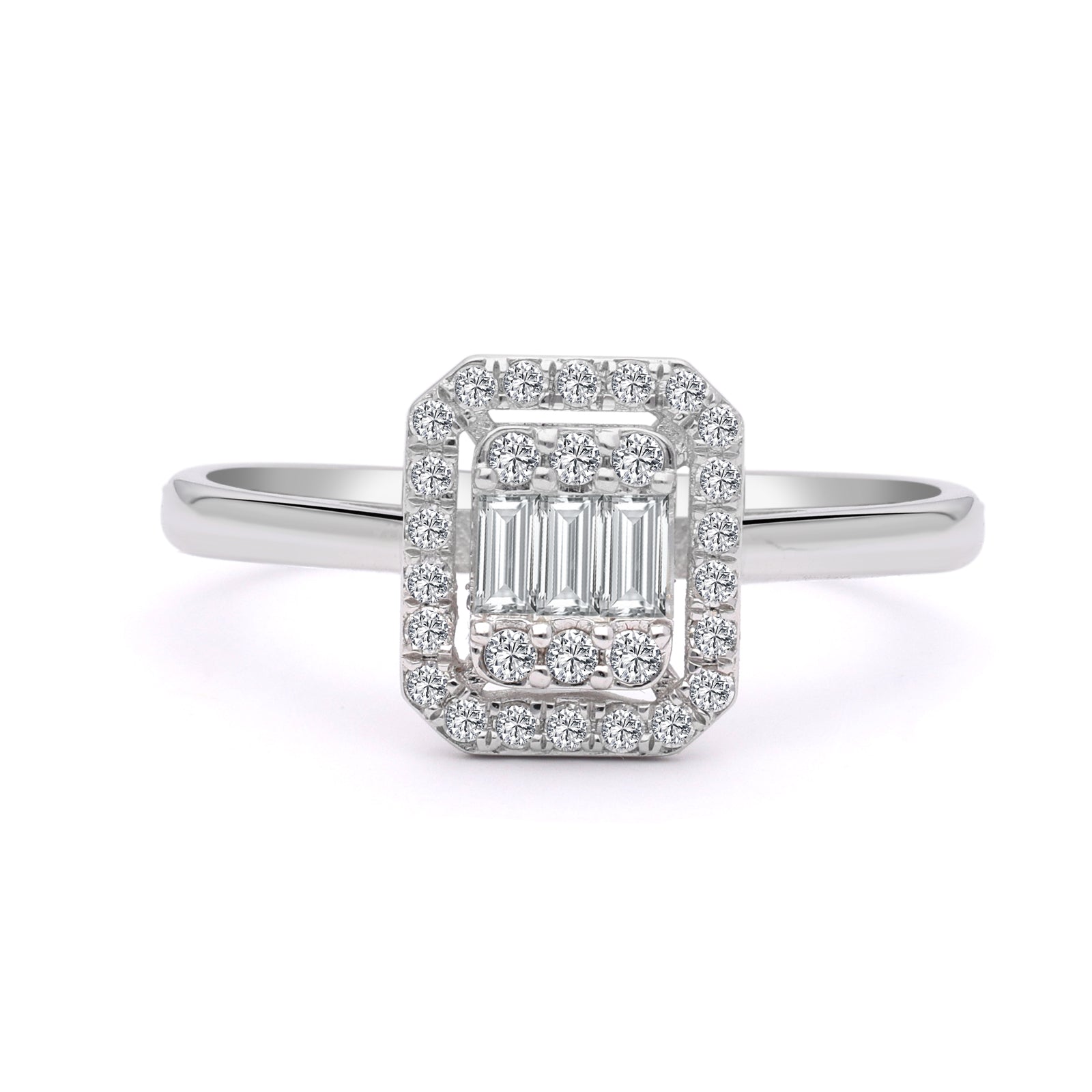 INEL R005796 DIN AUR ALB 14K CU DIAMANTE BAGHETE - Bijuterii LA ROSA