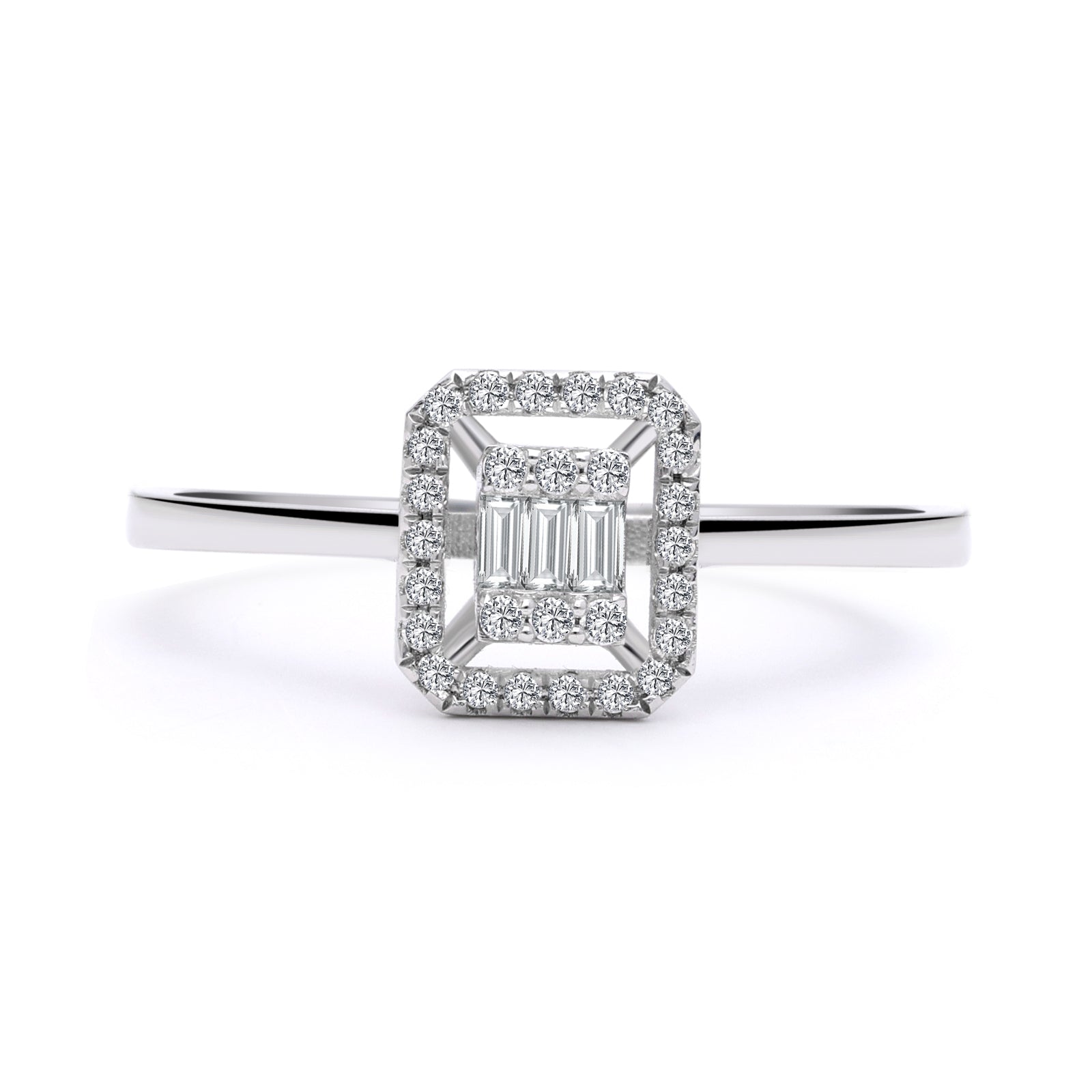 INEL R005815 DIN AUR ALB 14K FORMA DREPTUNGHIULARA CU DIAMANTE - Bijuterii LA ROSA