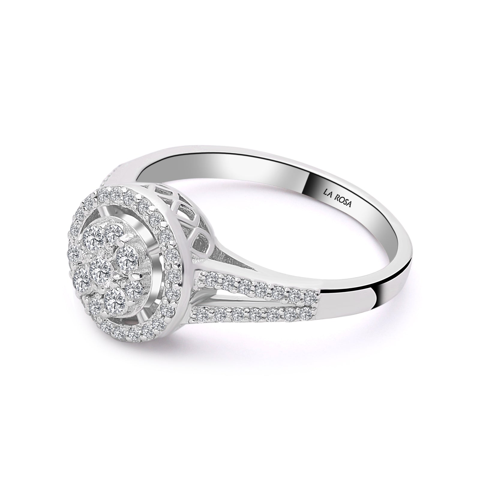 INEL R006057 dublu ring din aur alb 14K CU DIAMANTE - Bijuterii LA ROSA