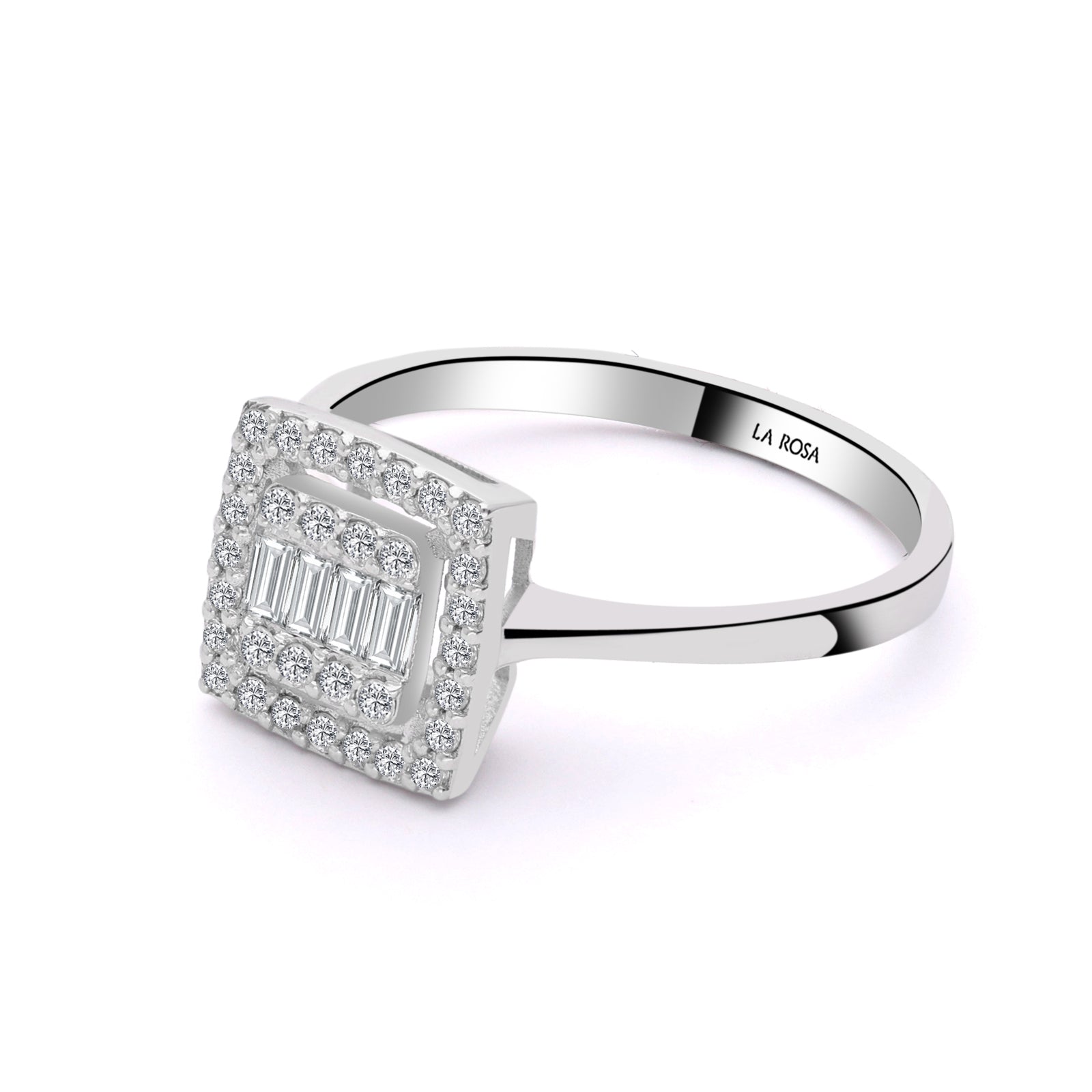 INEL R006060 din aur alb 14k model patrat cu diamante - Bijuterii LA ROSA