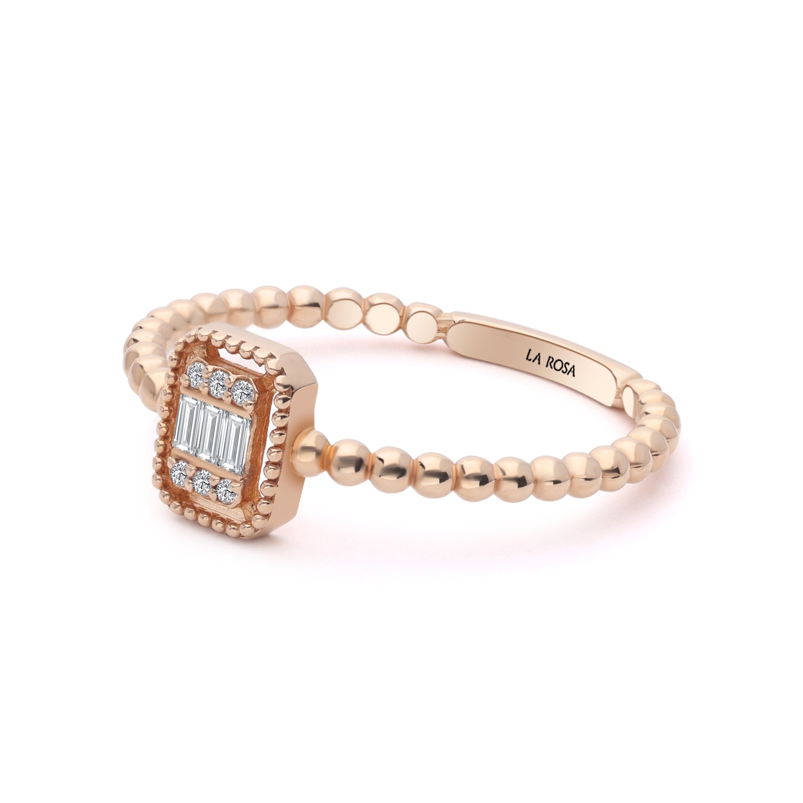 Inel R006069 din aur roz 14k forma dreptunghi cu diamante - Bijuterii LA ROSA