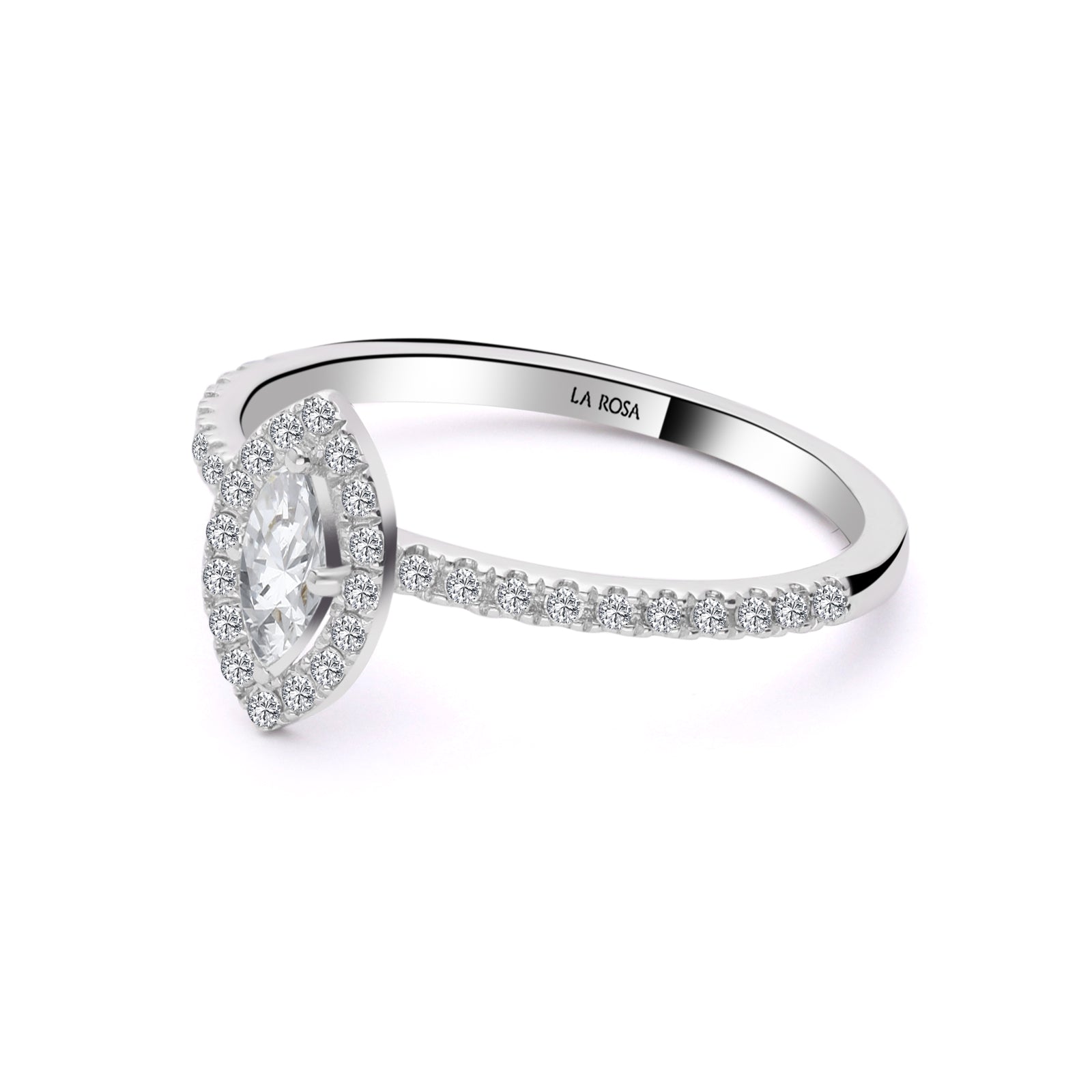 INEL R006175 DIN AUR ALB 14K CU DIAMANT MARQUISE - Bijuterii LA ROSA