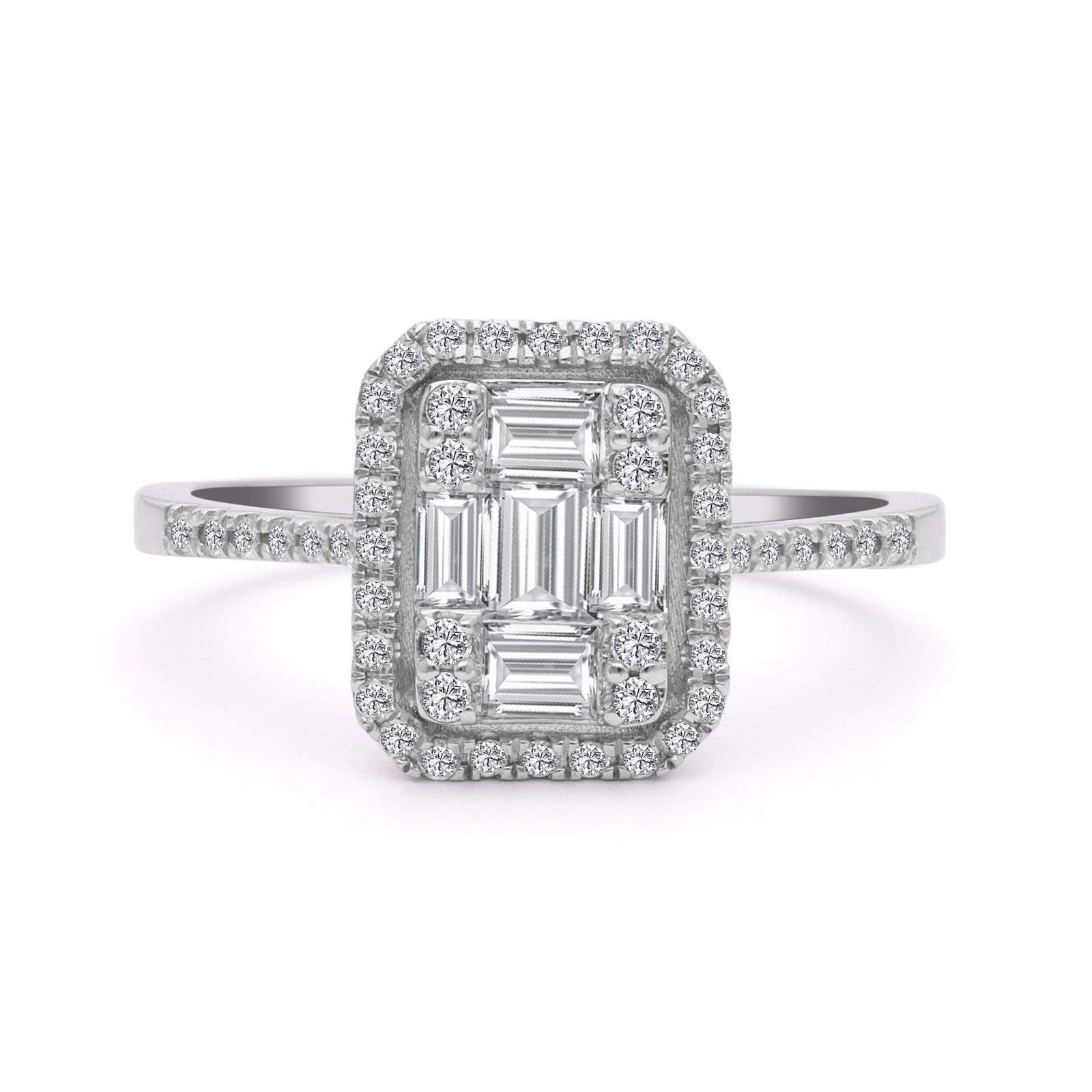 INEL R006183 DIN AUR ALB 14K FORMA DREPTUNGHI CU DIAMANTE BAGHETA - Bijuterii LA ROSA
