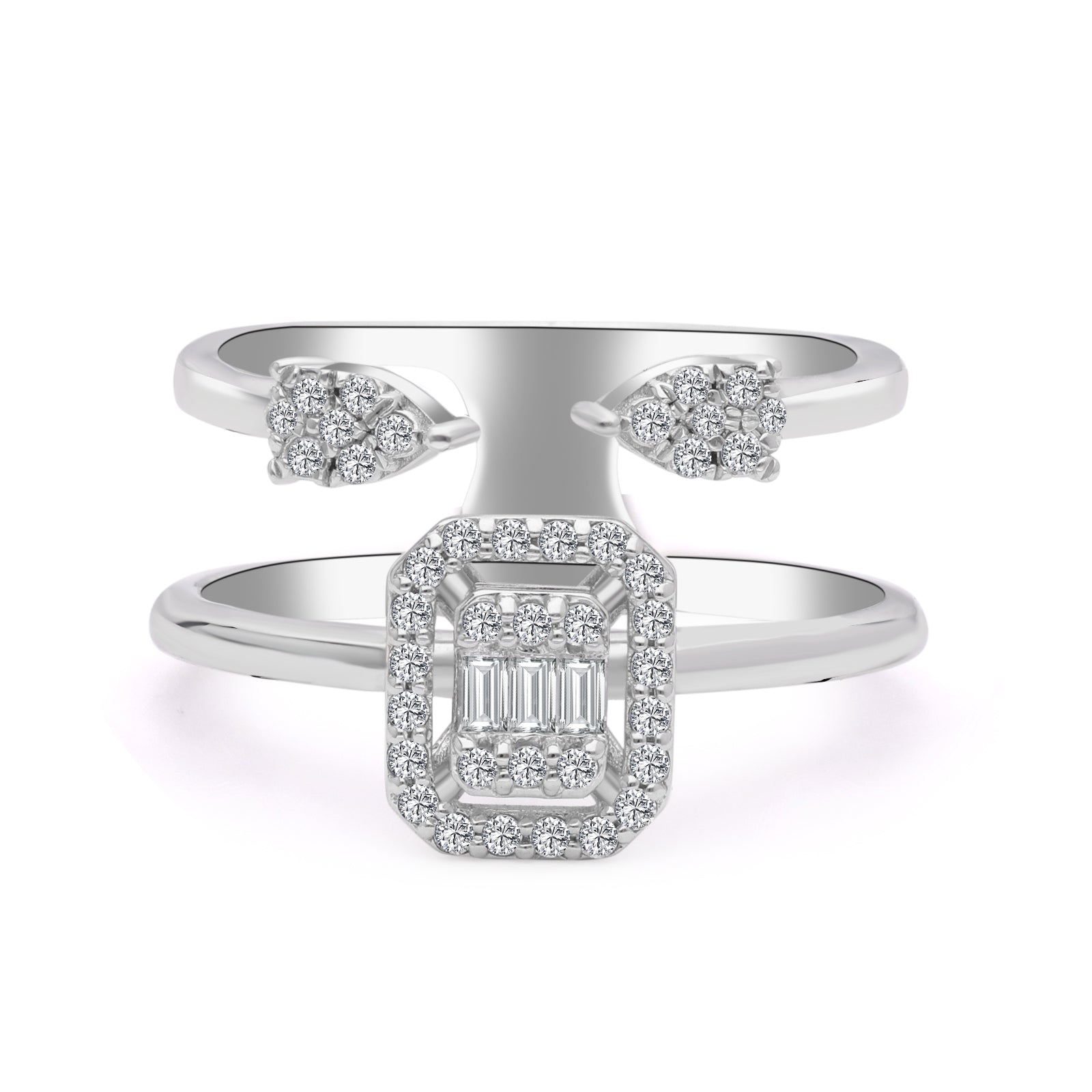 INEL DUBLU RING R006190 DIN AUR ALB 14K CU DIAMANTE - Bijuterii LA ROSA