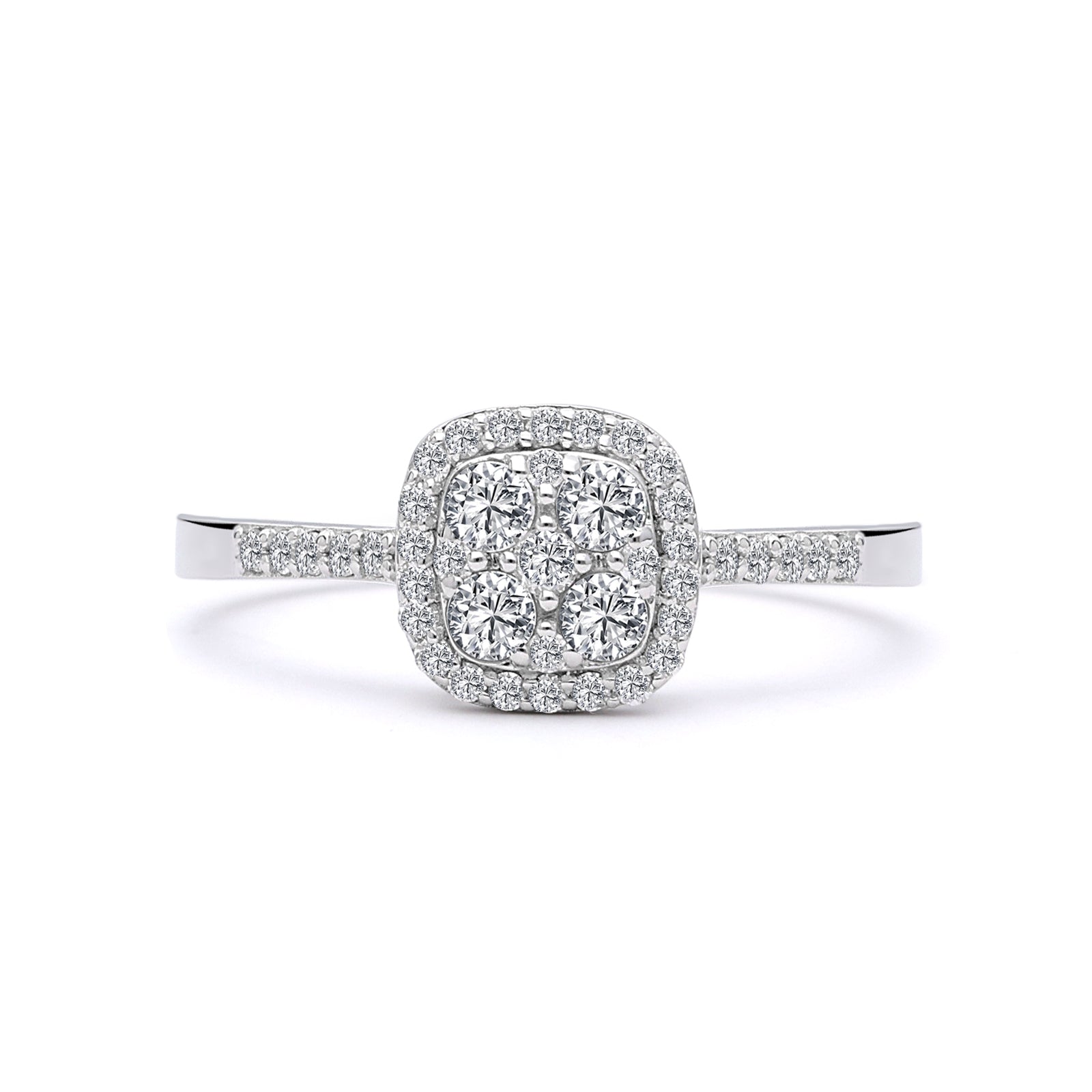 INEL R006306 DIN AUR ALB 14K FORMA PATRATA CU DIAMANTE - Bijuterii LA ROSA