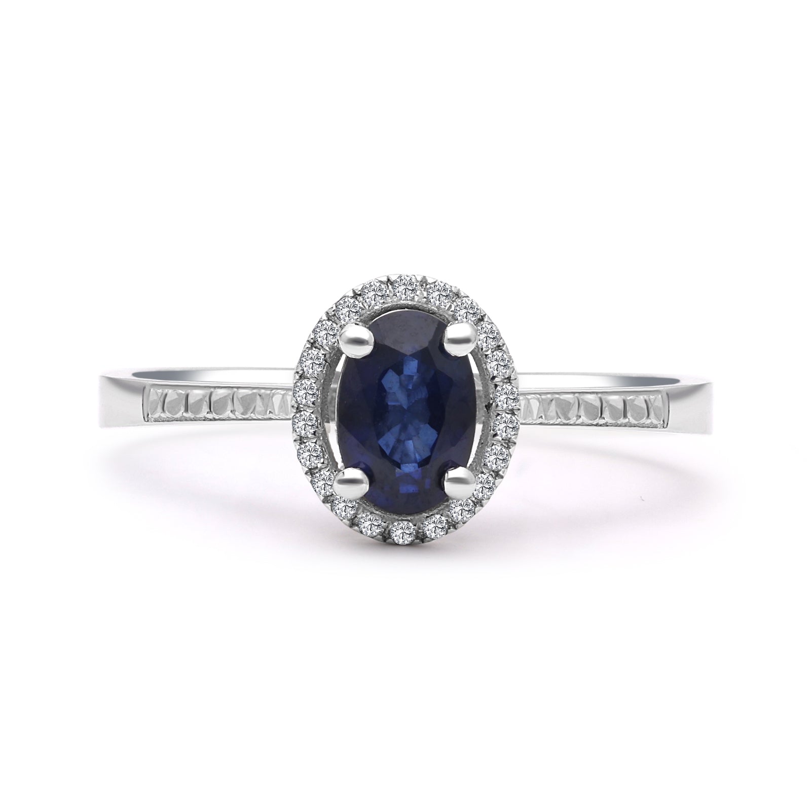 INEL R006365 DIN AUR ALB 14K CU SAFIR OVAL SI DIAMANTE - Bijuterii LA ROSA