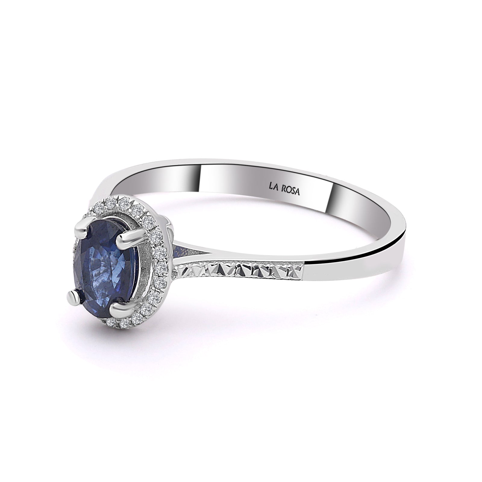INEL R006365 DIN AUR ALB 14K CU SAFIR OVAL SI DIAMANTE - Bijuterii LA ROSA