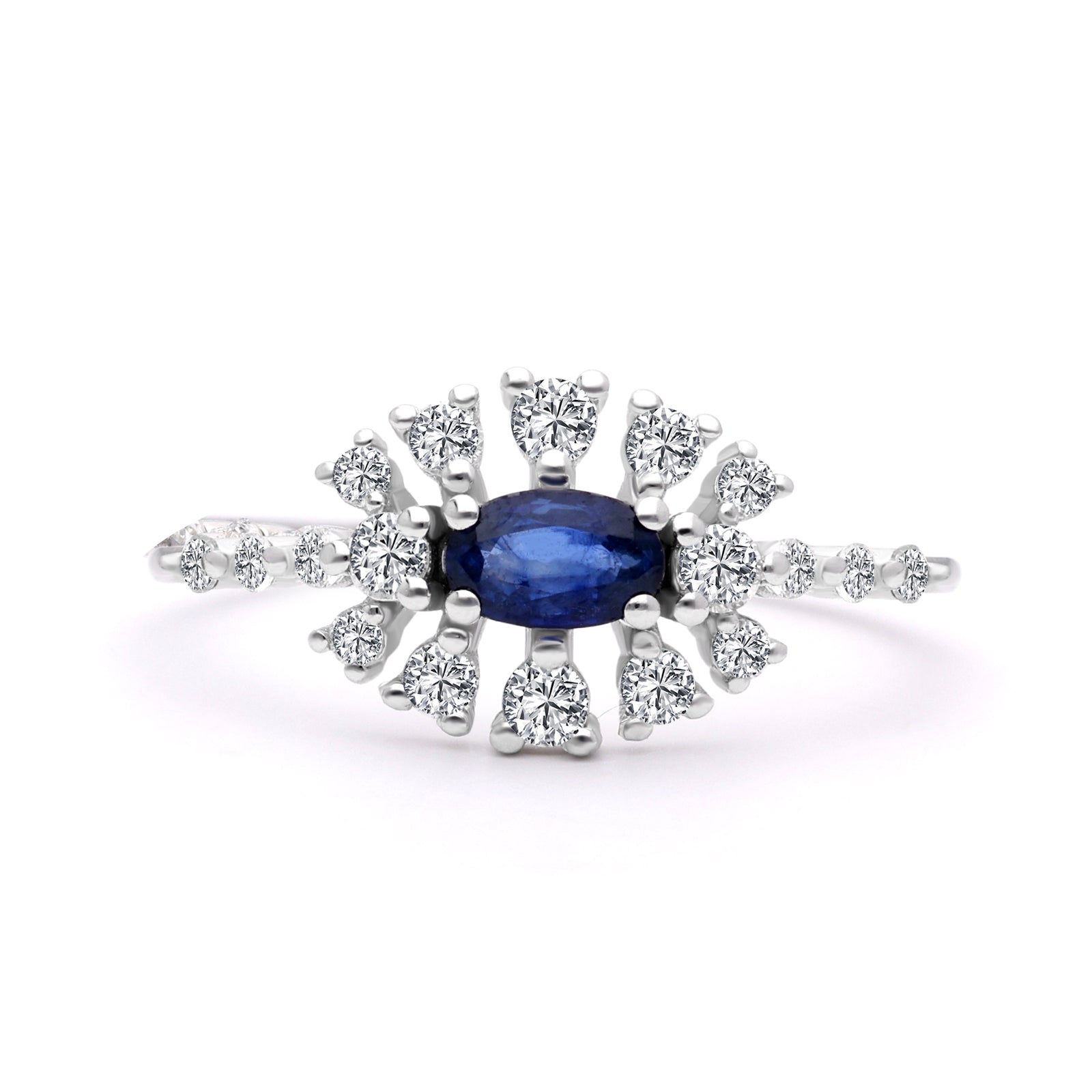 INEL R006383 DIN AUR ALB 14K CU DIAMANTE SI SAFIR FORMA MARQUISE - Bijuterii LA ROSA