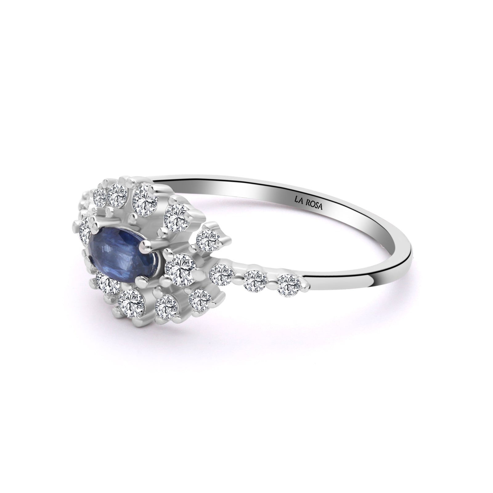 INEL R006383 DIN AUR ALB 14K CU DIAMANTE SI SAFIR FORMA MARQUISE - Bijuterii LA ROSA