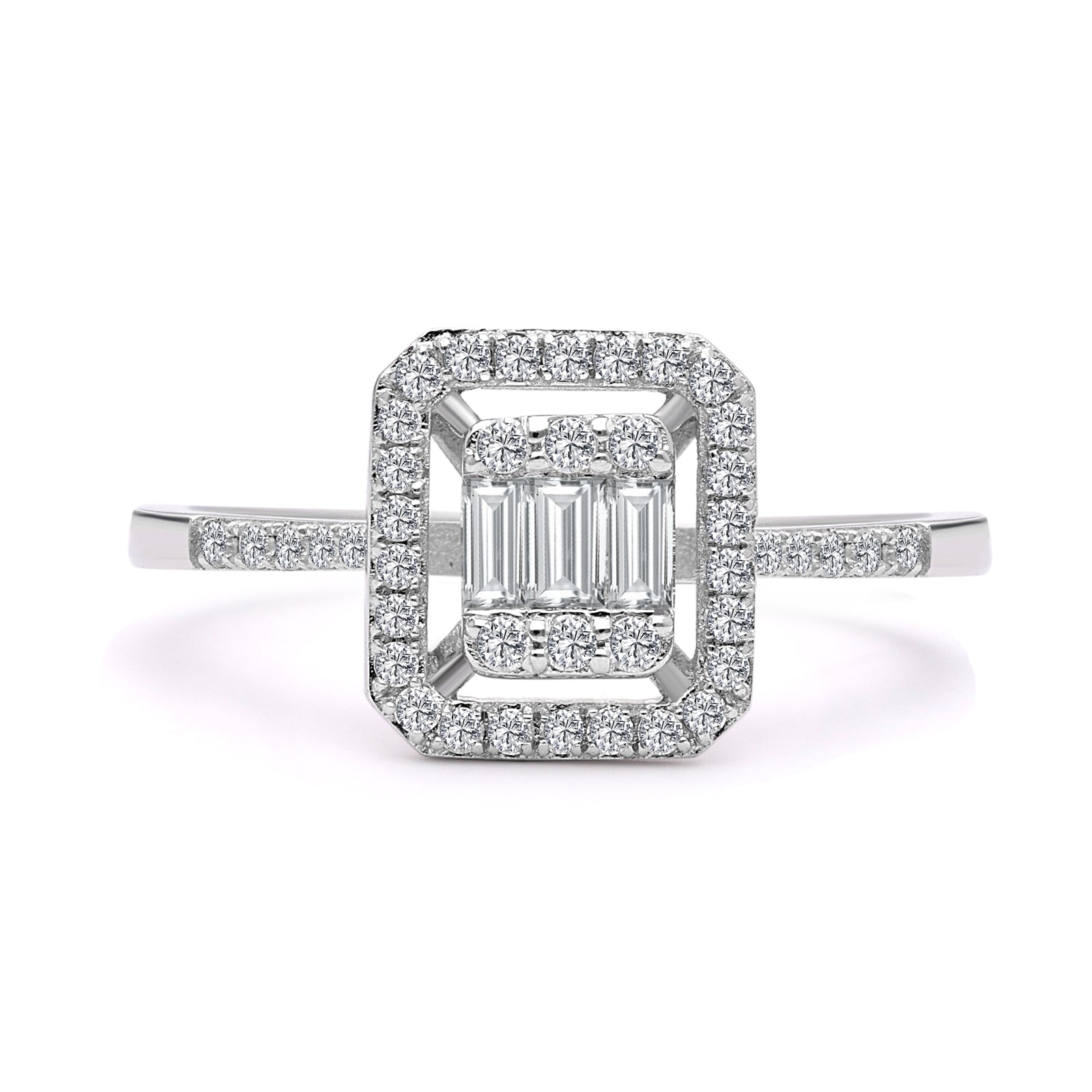 INEL R006458 DIN AUR ALB 14K FORMA DREPTUNGHIULARA CU DIAMANTE - Bijuterii LA ROSA