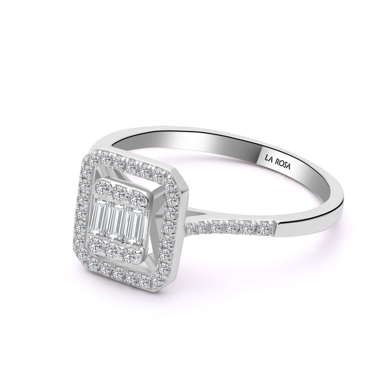 INEL R006458 DIN AUR ALB 14K FORMA DREPTUNGHIULARA CU DIAMANTE - Bijuterii LA ROSA