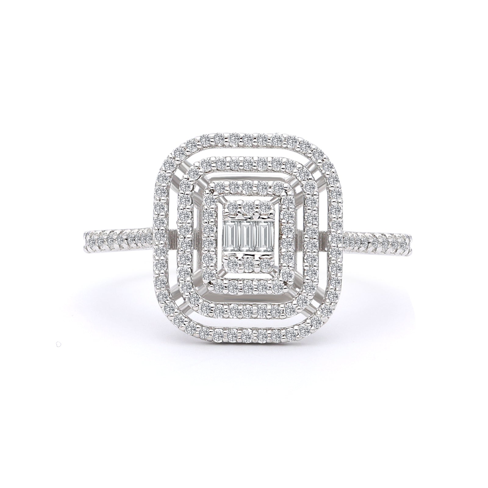 INEL R006463 DIN AUR ALB 14K TRIPLU MOUNT CU DIAMANTE - Bijuterii LA ROSA