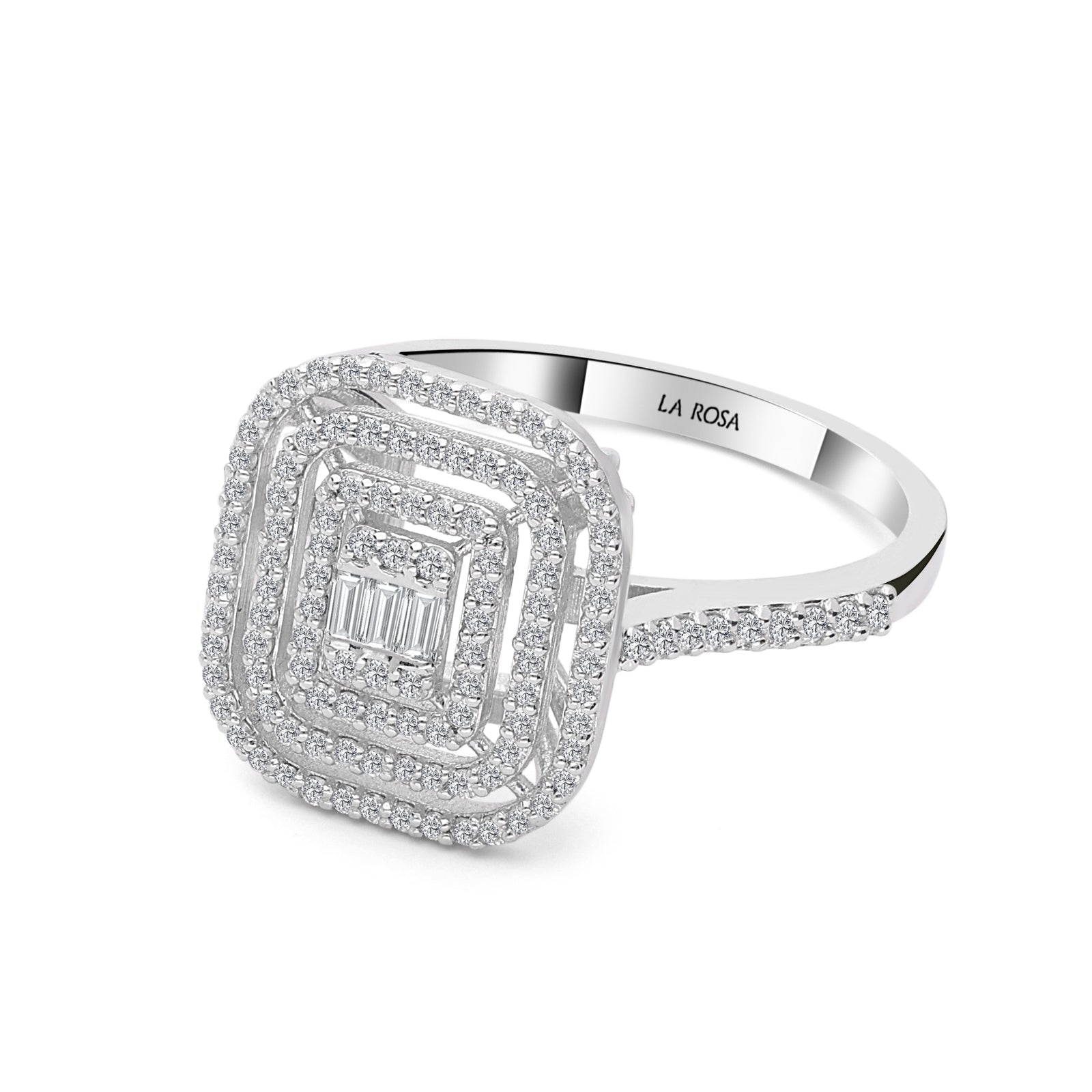 INEL R006463 DIN AUR ALB 14K TRIPLU MOUNT CU DIAMANTE - Bijuterii LA ROSA