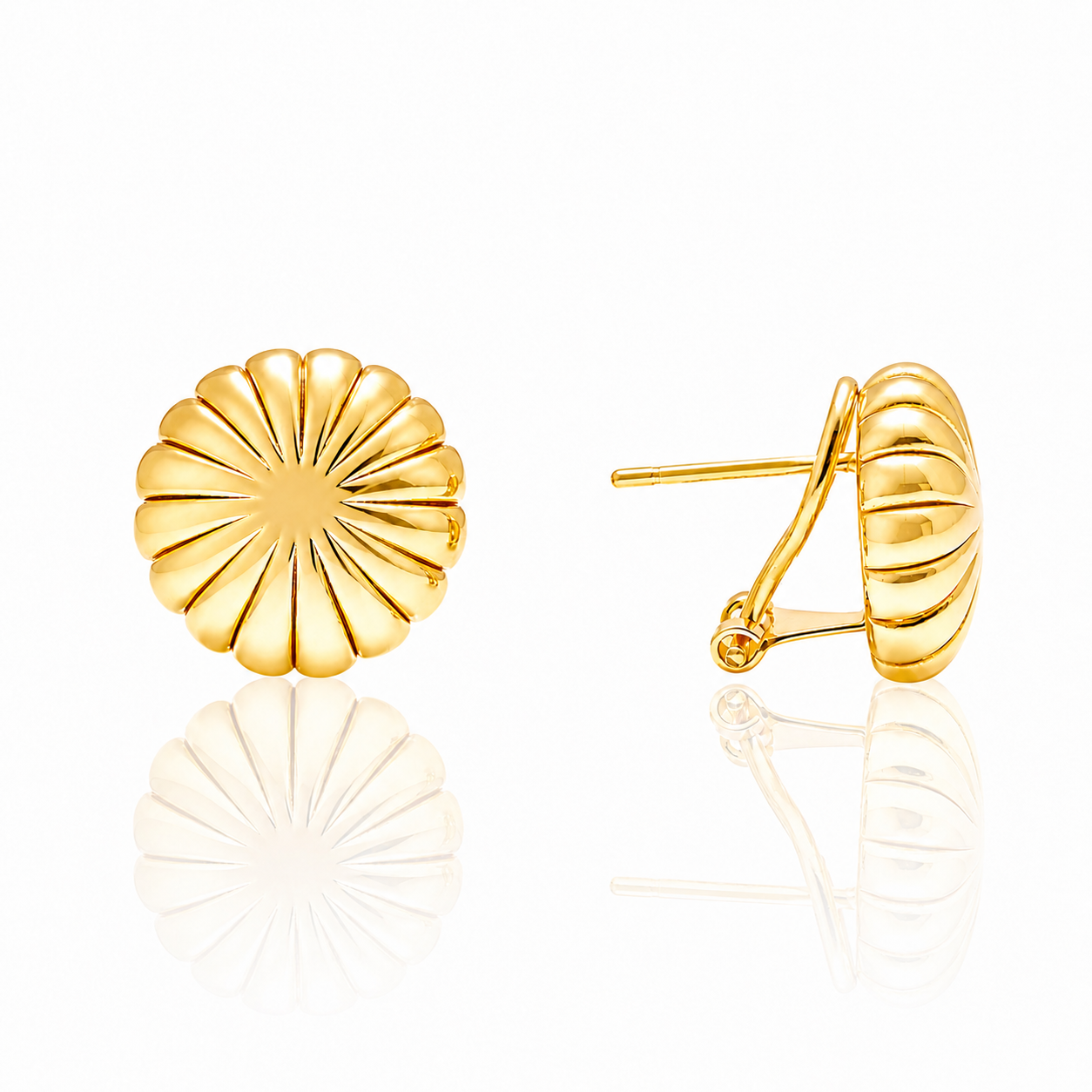 Cercei SORE013 cu design radial din aur galben 14k