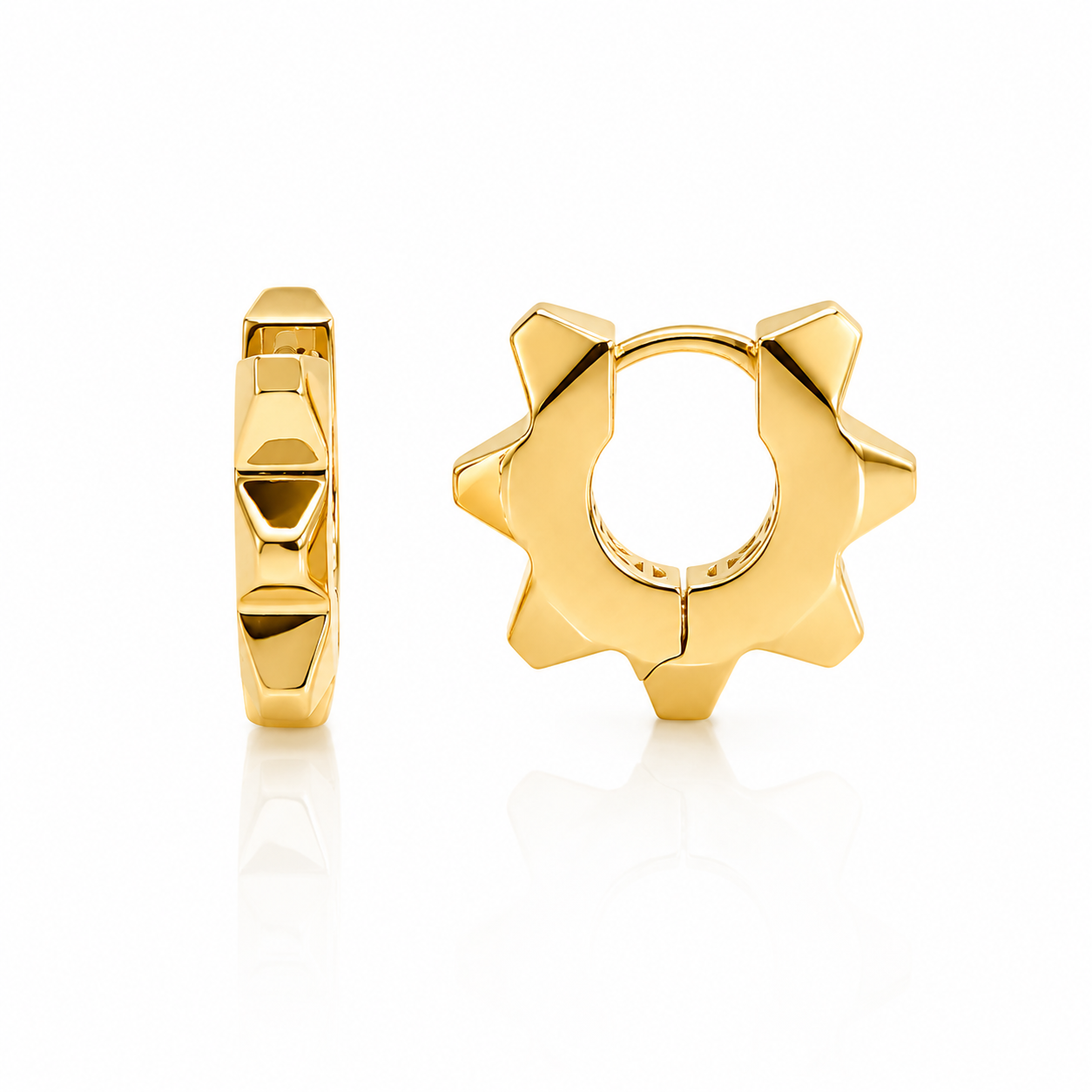 Cercei huggie SORE014 cu design geometric din aur galben 14k