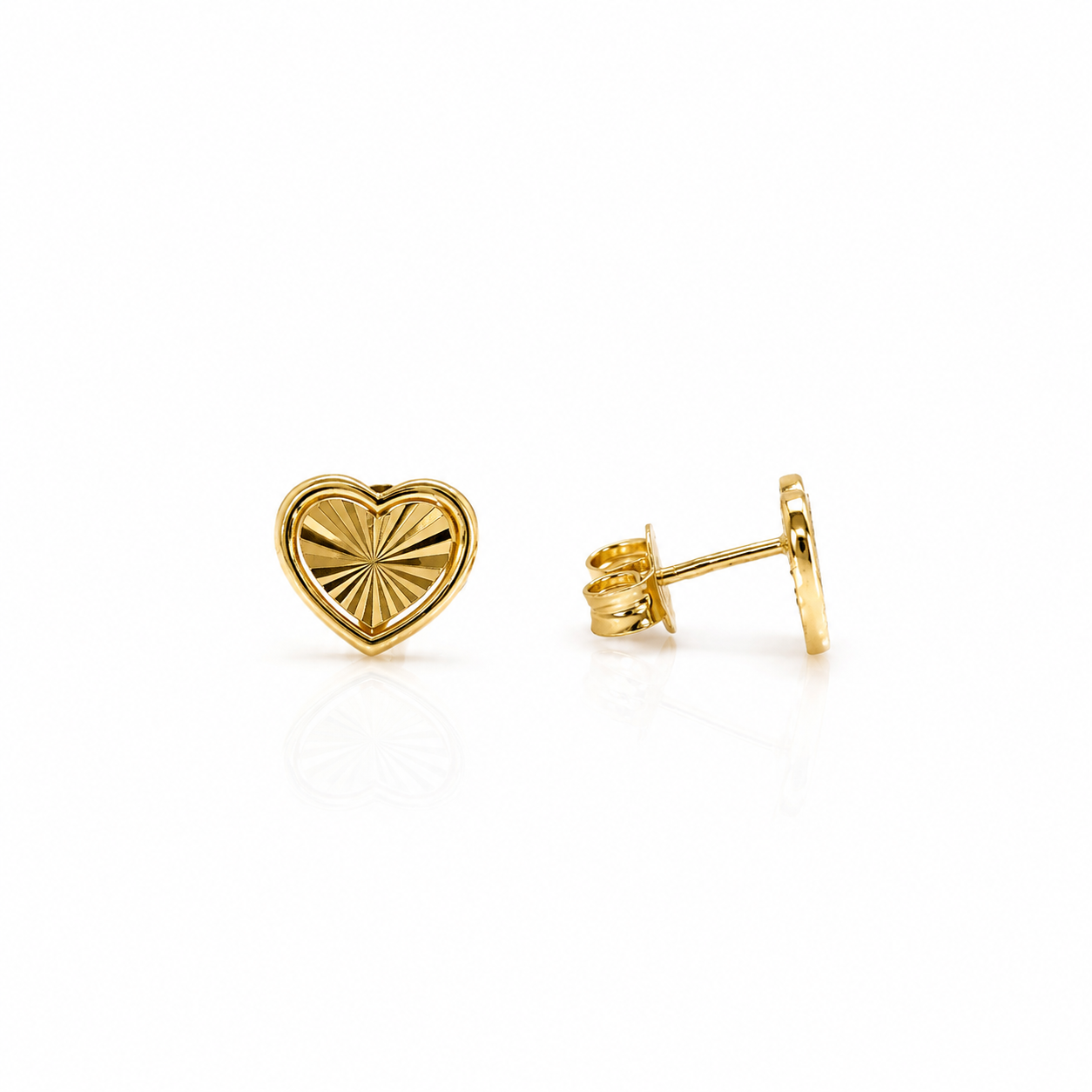 Cercei inima SORE017 cu design radial din aur galben 14k