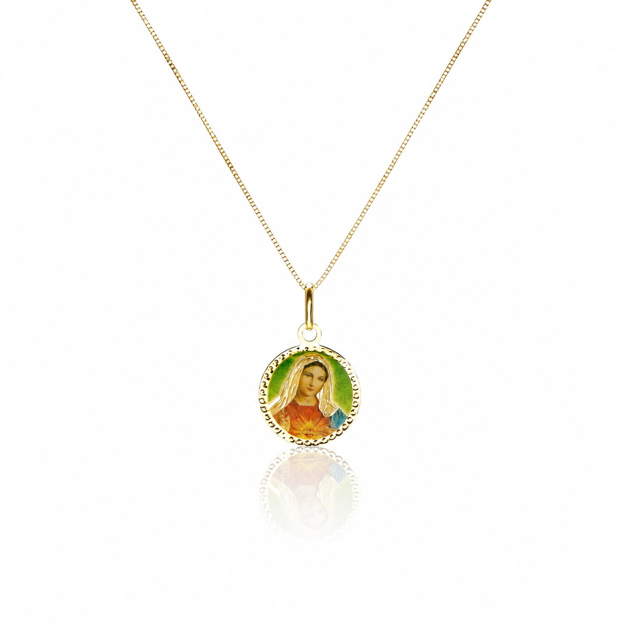 Colier SORN014 din aur galben 14k cu pandantiv Fecioara Maria