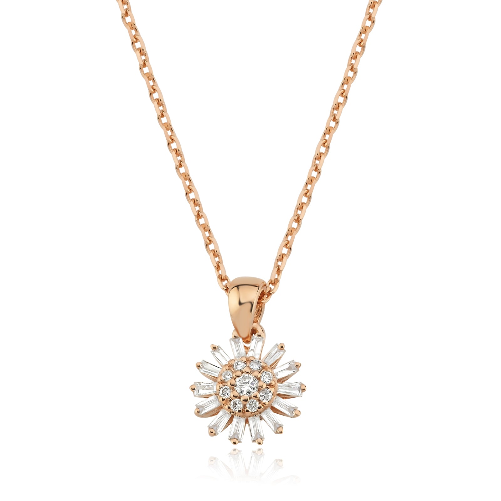 Colier din aur roz de 14k cu diamante baghete - Bijuterii LA ROSA