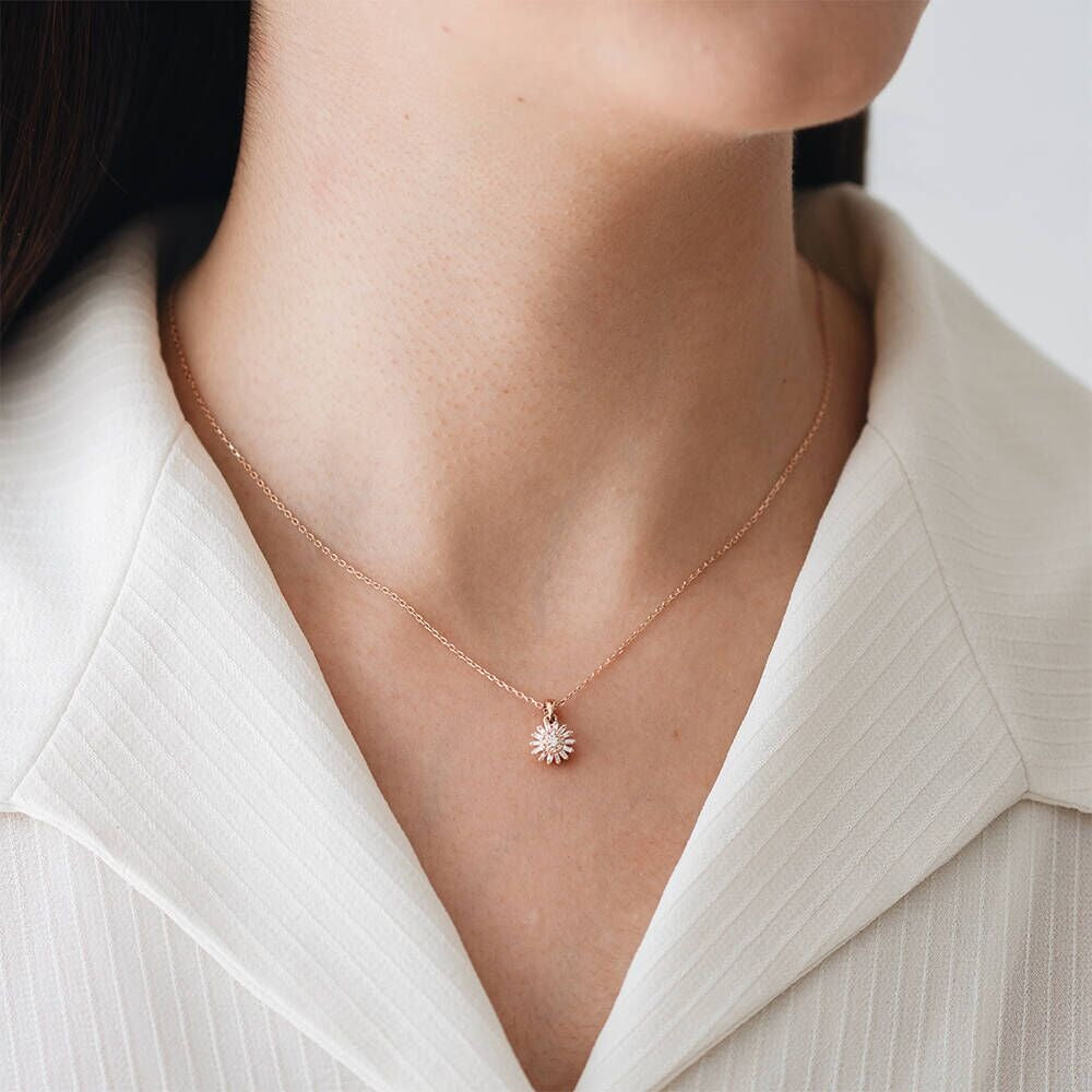 Colier din aur roz de 14k cu diamante baghete - Bijuterii LA ROSA