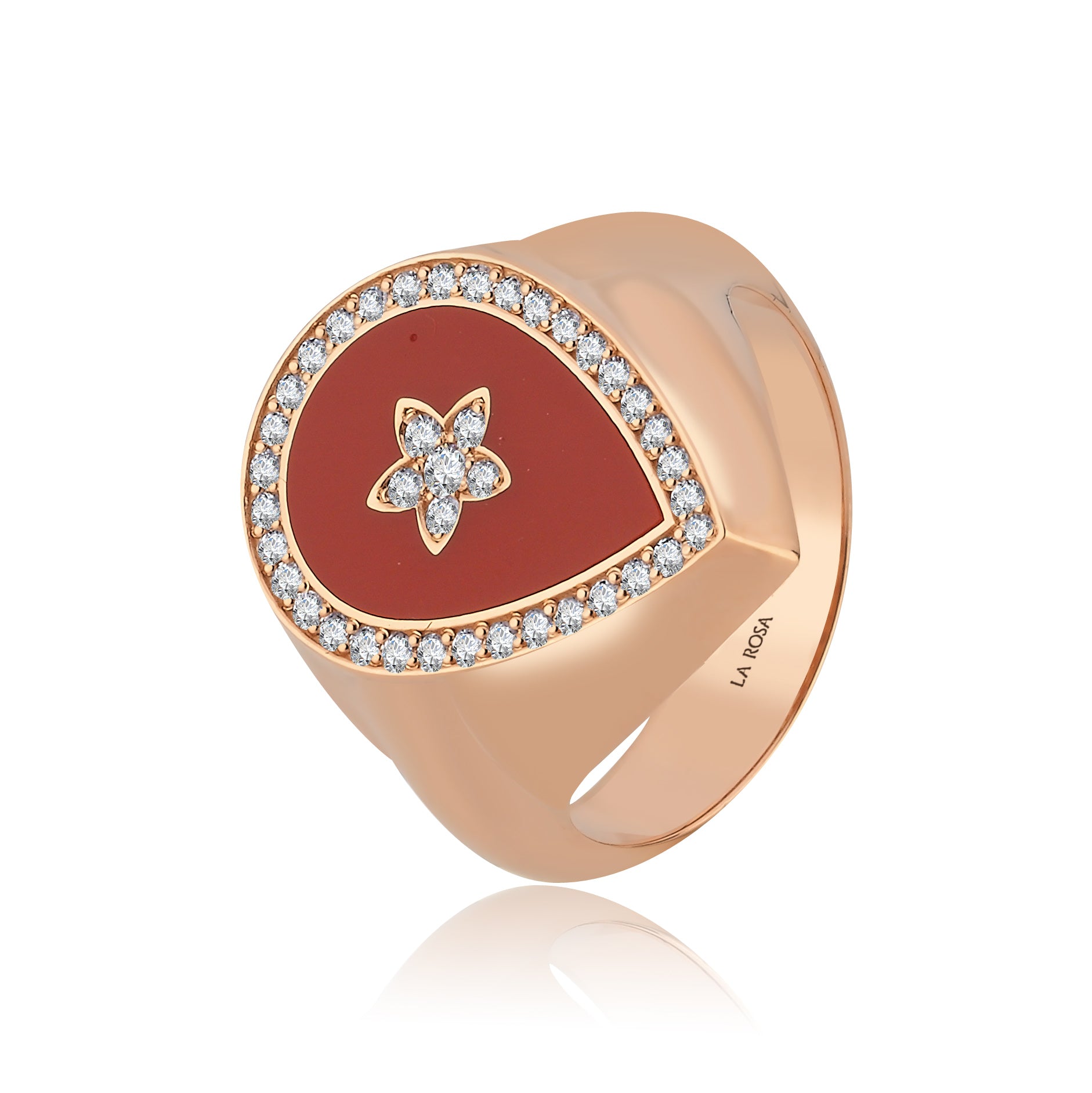 Inel ISC109 aur roz 18k cu diamante naturale 0.21ct si email caramiziu