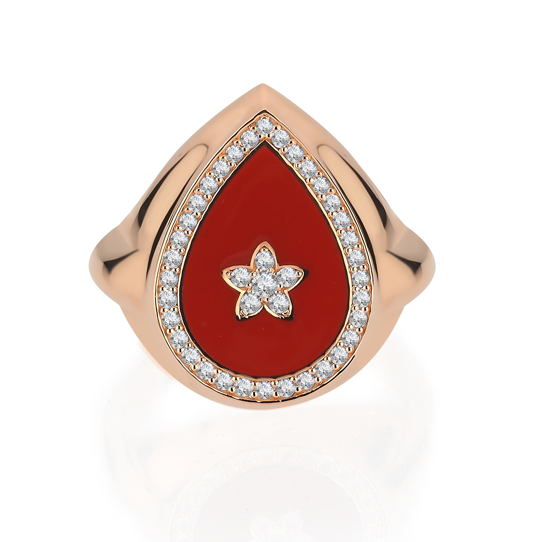 Inel ISC109 aur roz 18k cu diamante naturale 0.21ct si email caramiziu