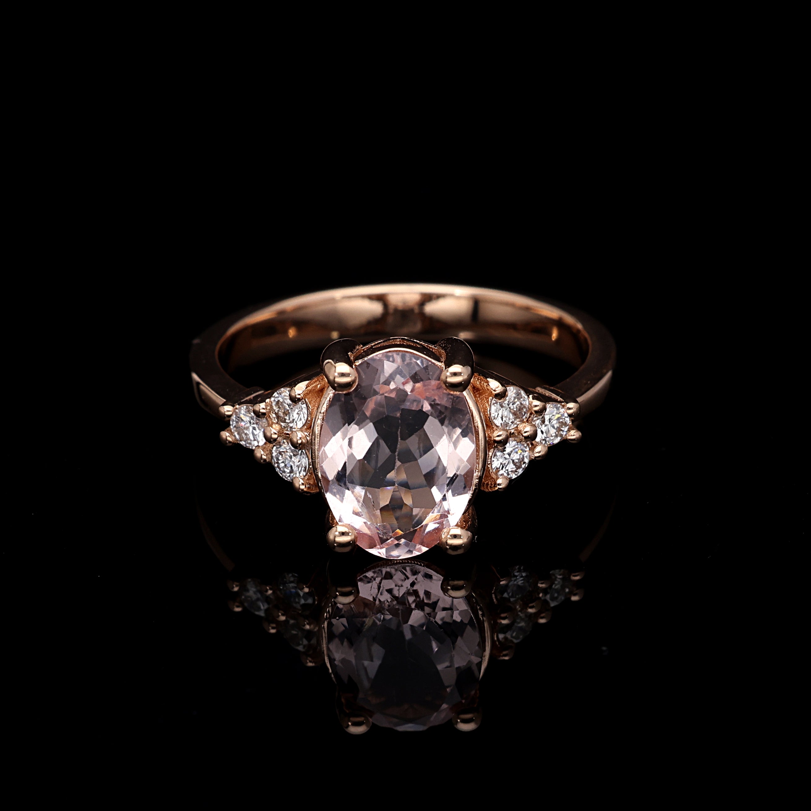 Inel de logodna LDR4008 din aur galben 14K cu Diamante si Morganit - Bijuterii LA ROSA