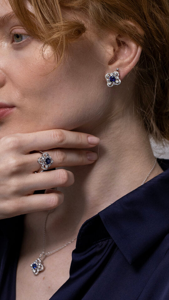 Inel HD0605R din aur alb 14k cu diamante si safir - Bijuterii LA ROSA