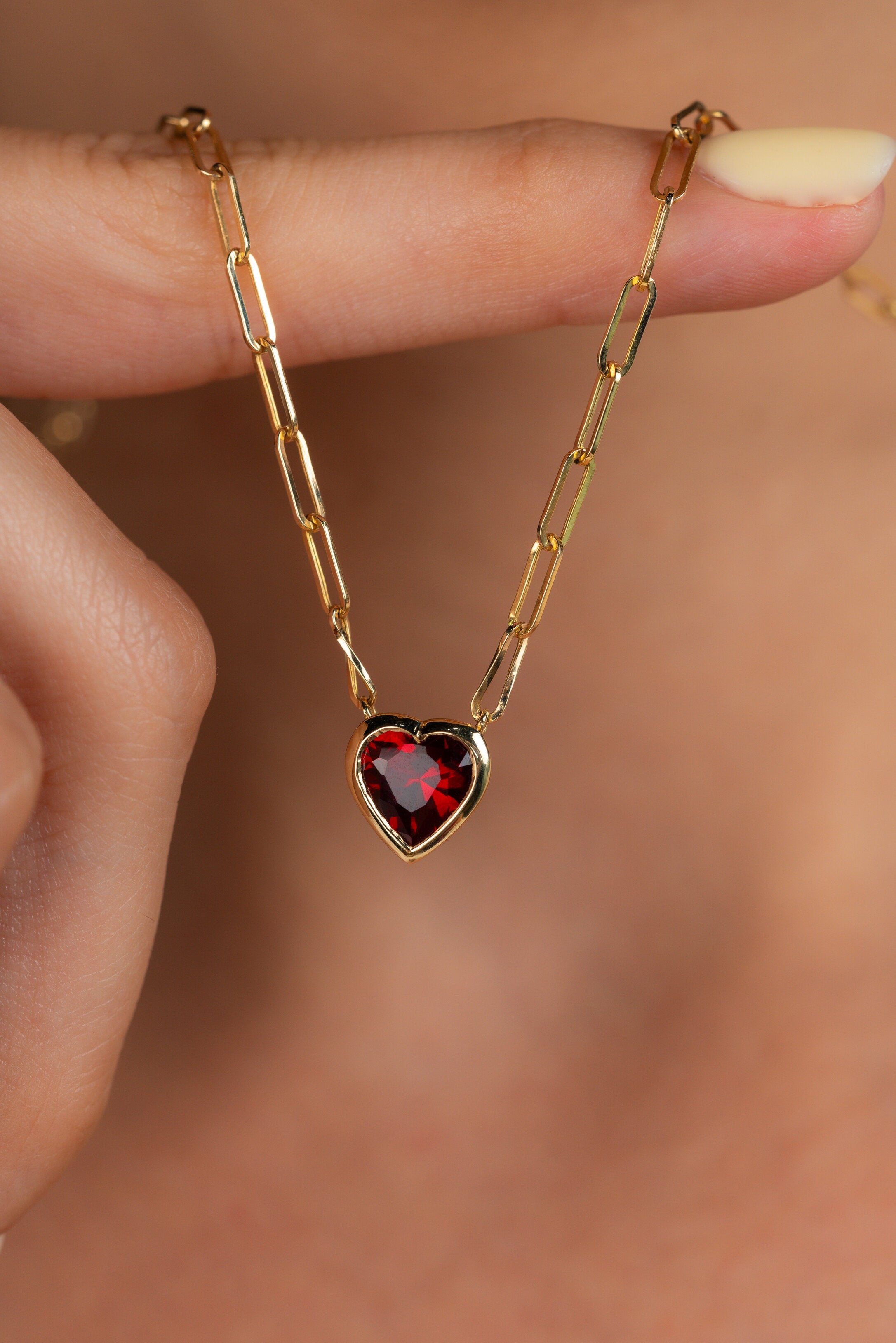 Colier RB0001 din aur galben 14k cu rubin forma inima - Bijuterii LA ROSA