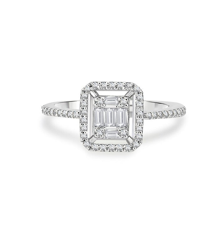 Inel MD52455 din aur alb 14k forma semidreptunghi cu diamante - Bijuterii LA ROSA