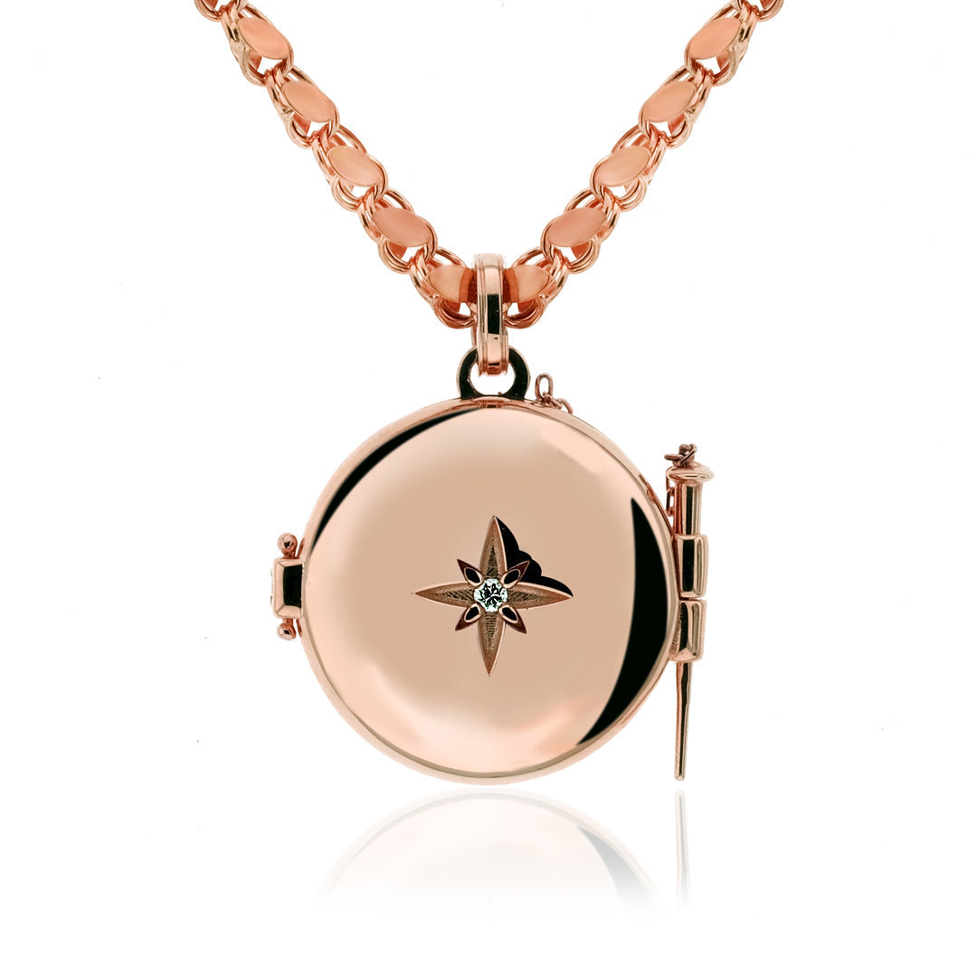 Colier Locket cu poze rotund din aur roz 14k cu diamant - Bijuterii LA ROSA