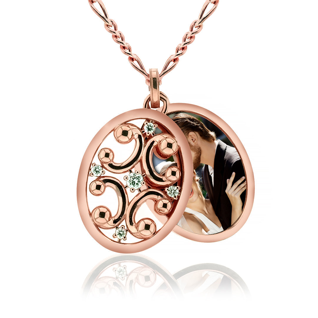 Colier Locket cu poza oval din aur roz 14k cu diamante - Bijuterii LA ROSA