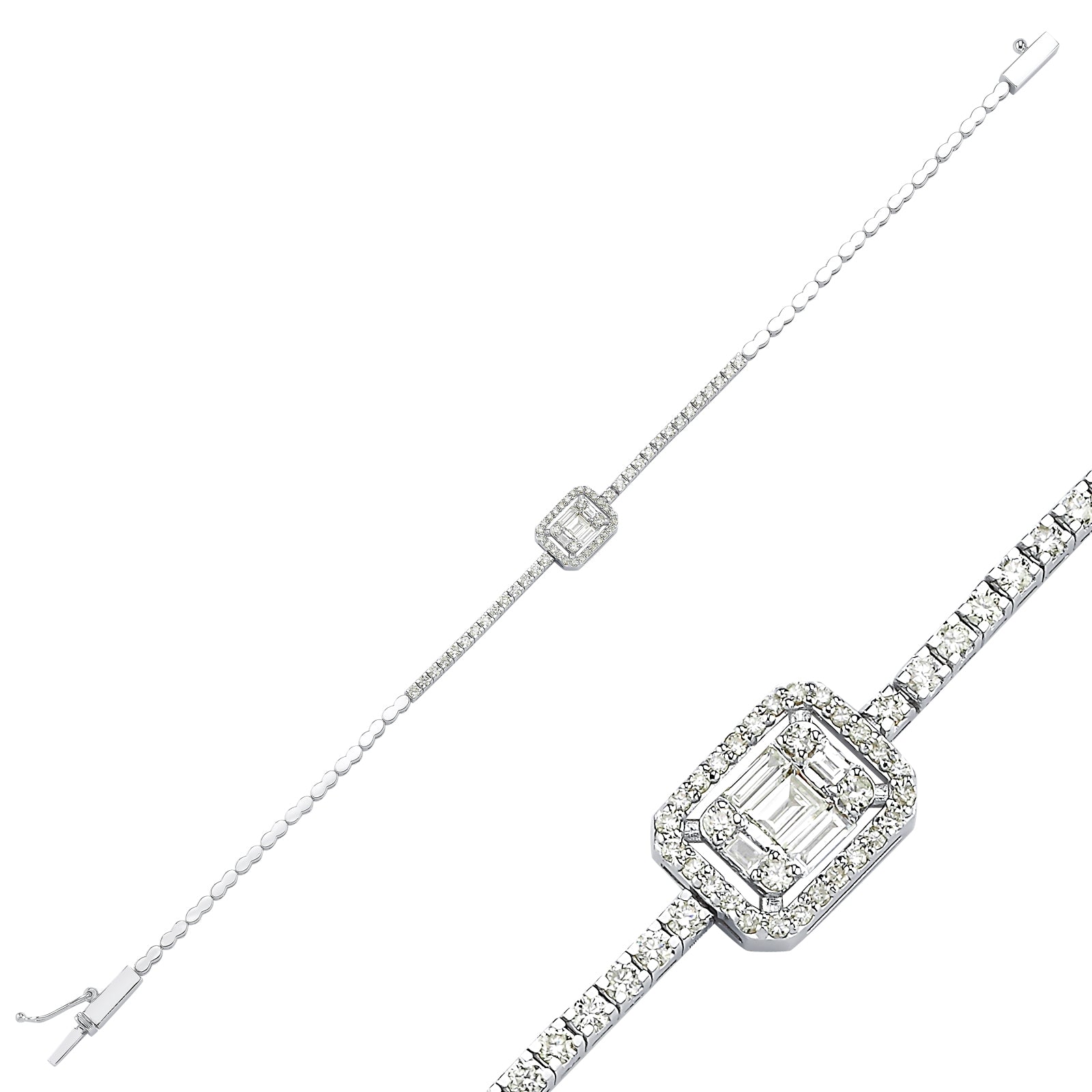 BRATARA B000577 AUR ALB 14K CU DIAMANTE BAGHETA - Bijuterii LA ROSA