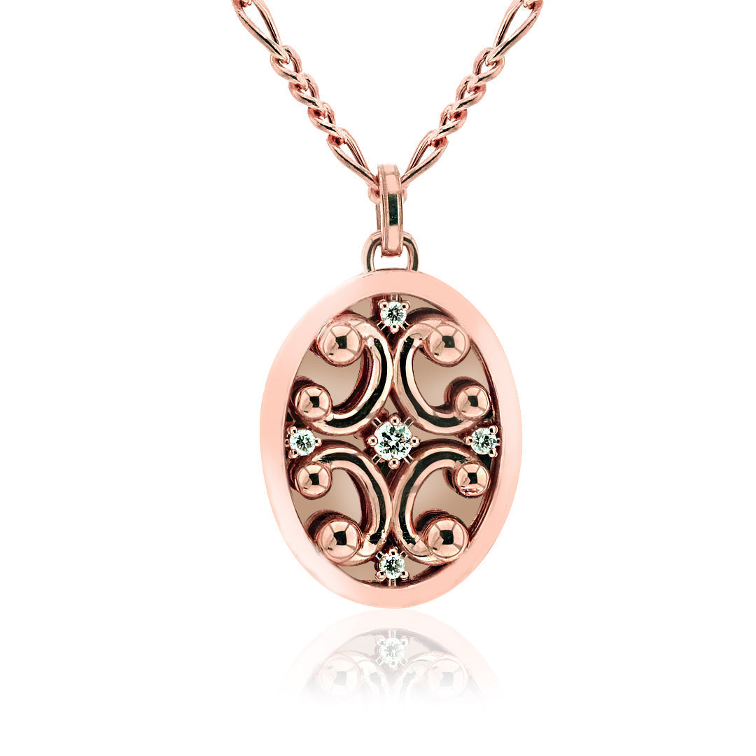 Colier Locket cu poza oval din aur roz 14k cu diamante - Bijuterii LA ROSA