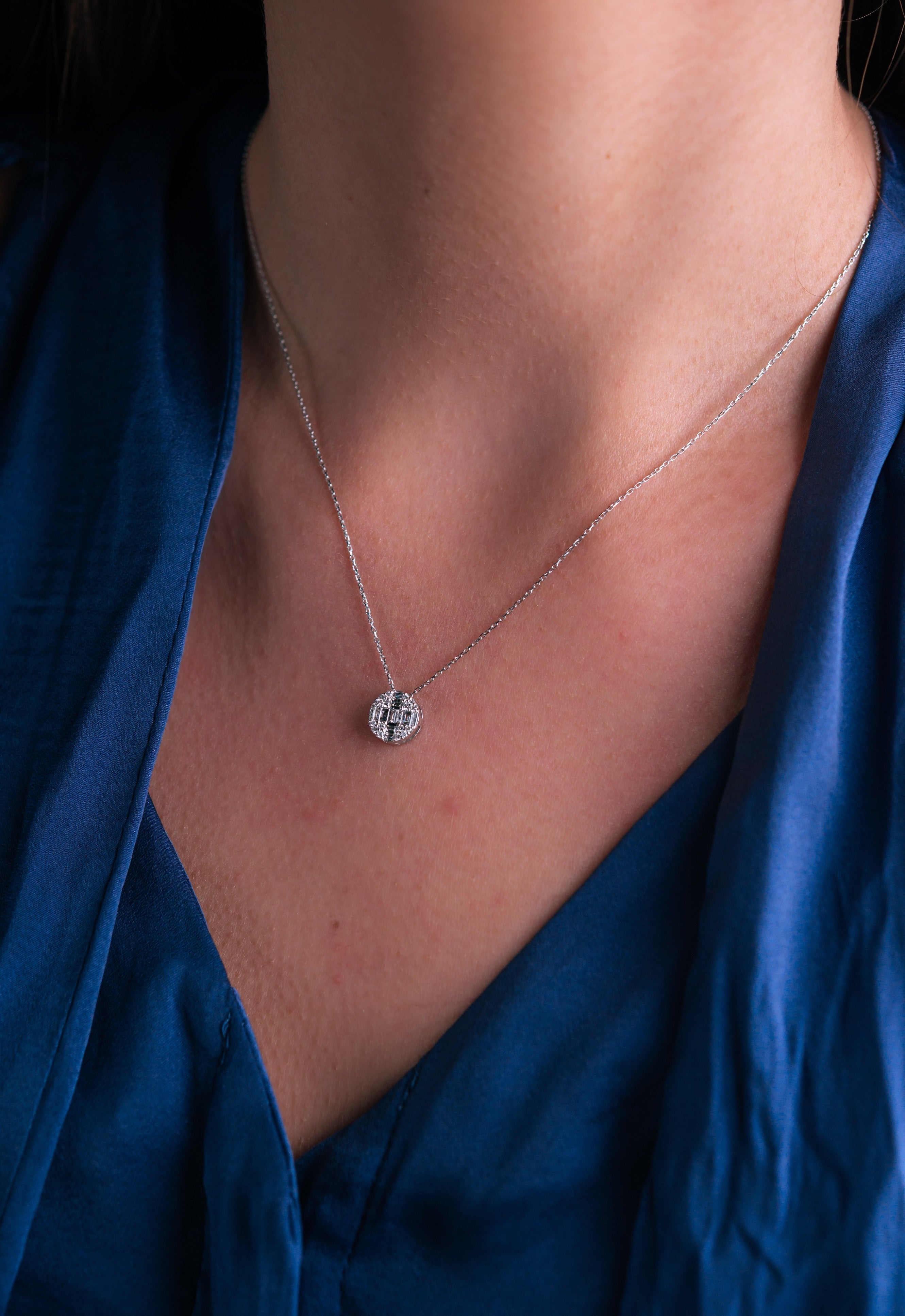 COLIER N000751 DIN AUR ALB 14K FORMA ROTUNDA CU DIAMANTE - Bijuterii LA ROSA