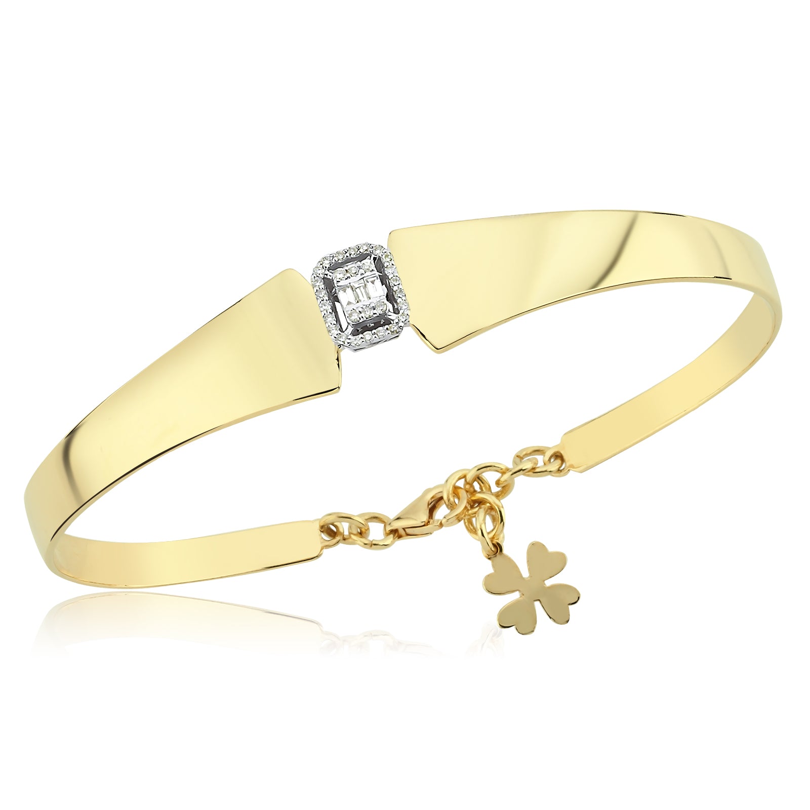 BRATARA B000594 DIN AUR GALBEN SI ALB 14K CU DIAMANTE BAGHETA - Bijuterii LA ROSA