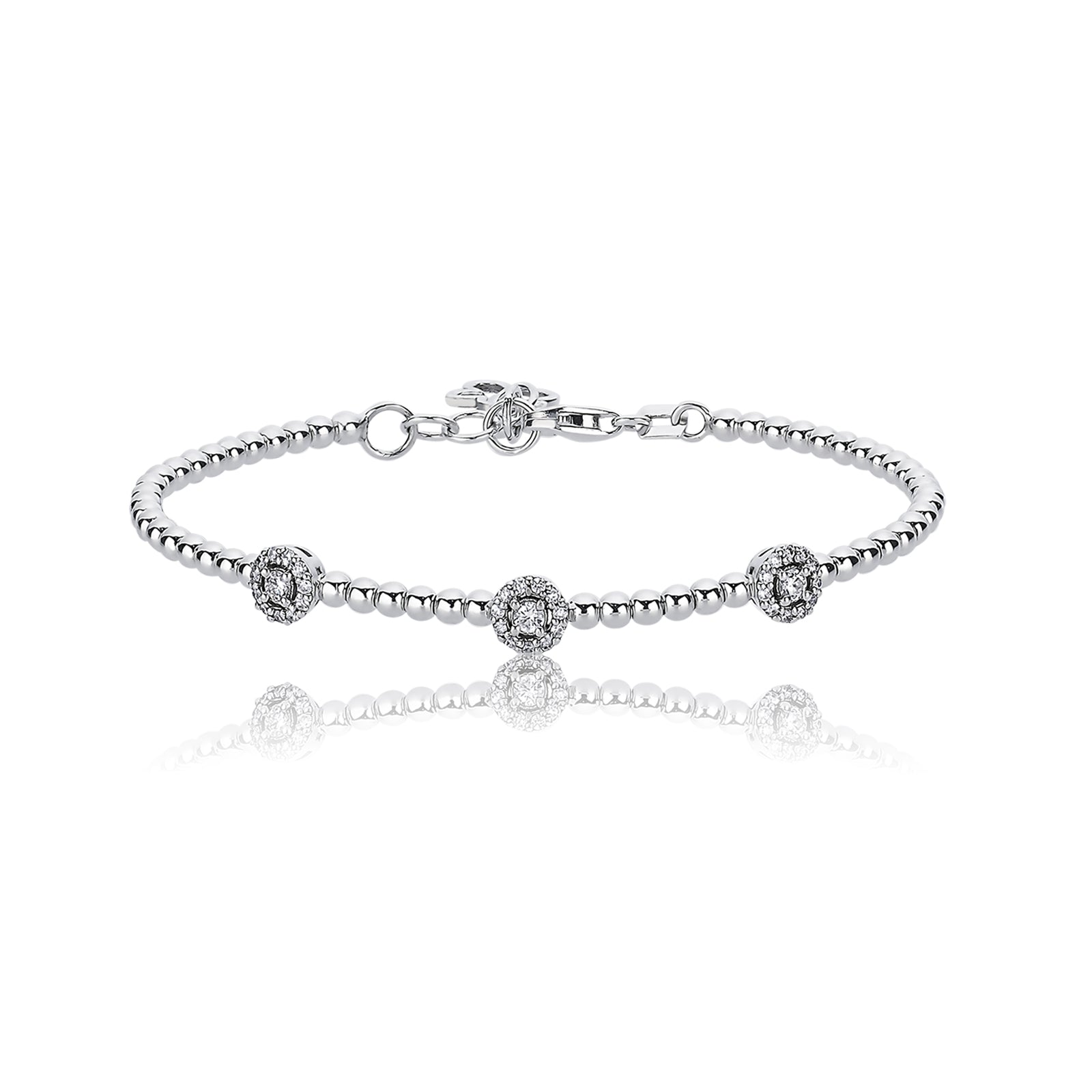 BRATARA B000020 DIN AUR ALB 14K FORMA ROTUNDA CU BILUTE SI DIAMANTE - Bijuterii LA ROSA