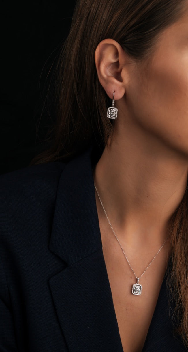 CERCEI E000636 DIN AUR ALB 14K FORMA PATRATA CU DIAMANTE - Bijuterii LA ROSA - Verighete si Inele de Logodna, bijuterii cu diamante