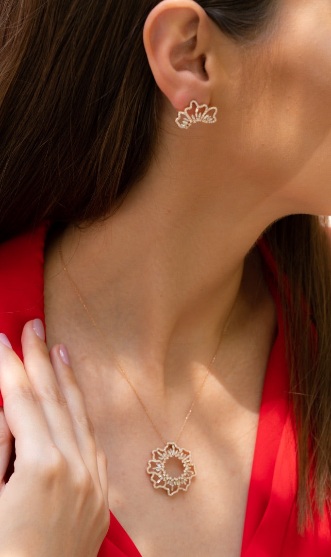 CERCEI E000731 DIN AUR ROZ 14K FORMA FLUTURE CU DIAMANTE - Bijuterii LA ROSA