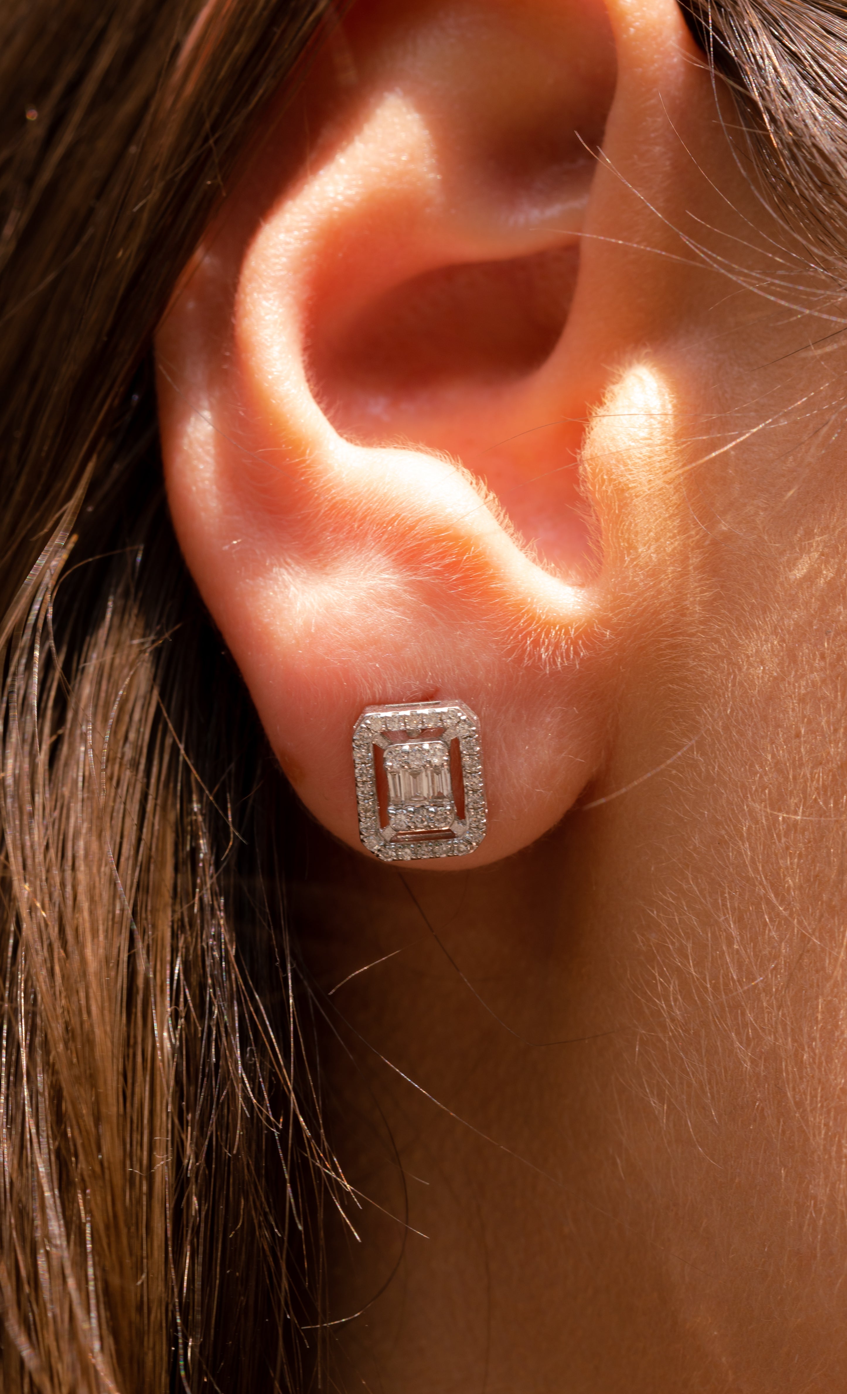 CERCEI E000862 DIN AUR ALB 14K FORMA DREPTUNGHIULARA CU DIAMANTE - Bijuterii LA ROSA
