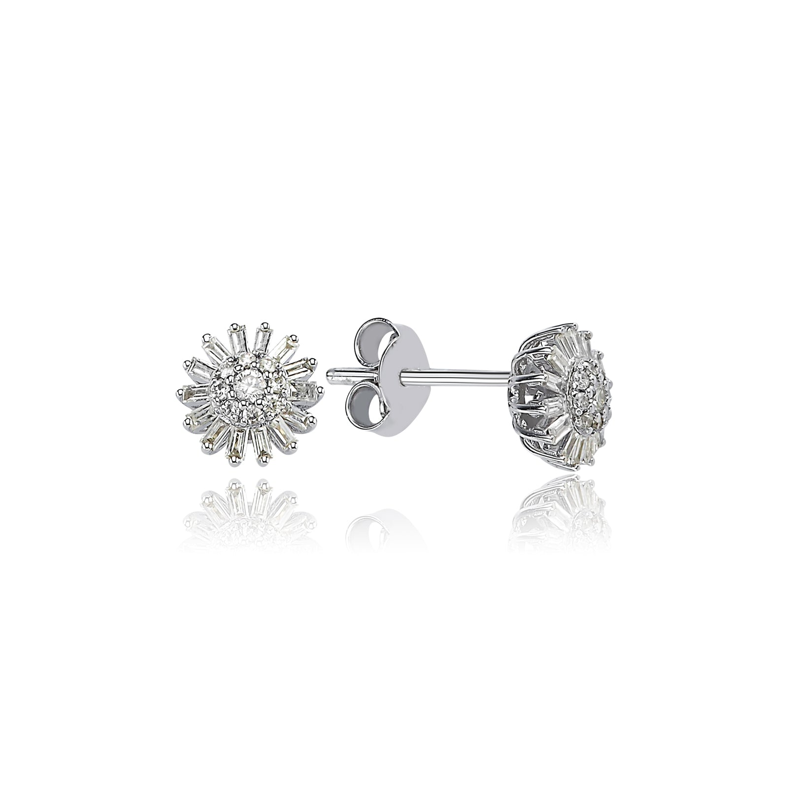 CERCEI E000949 DIN AUR ALB 14K FORMA FLOARE CU DIAMANTE - Bijuterii LA ROSA