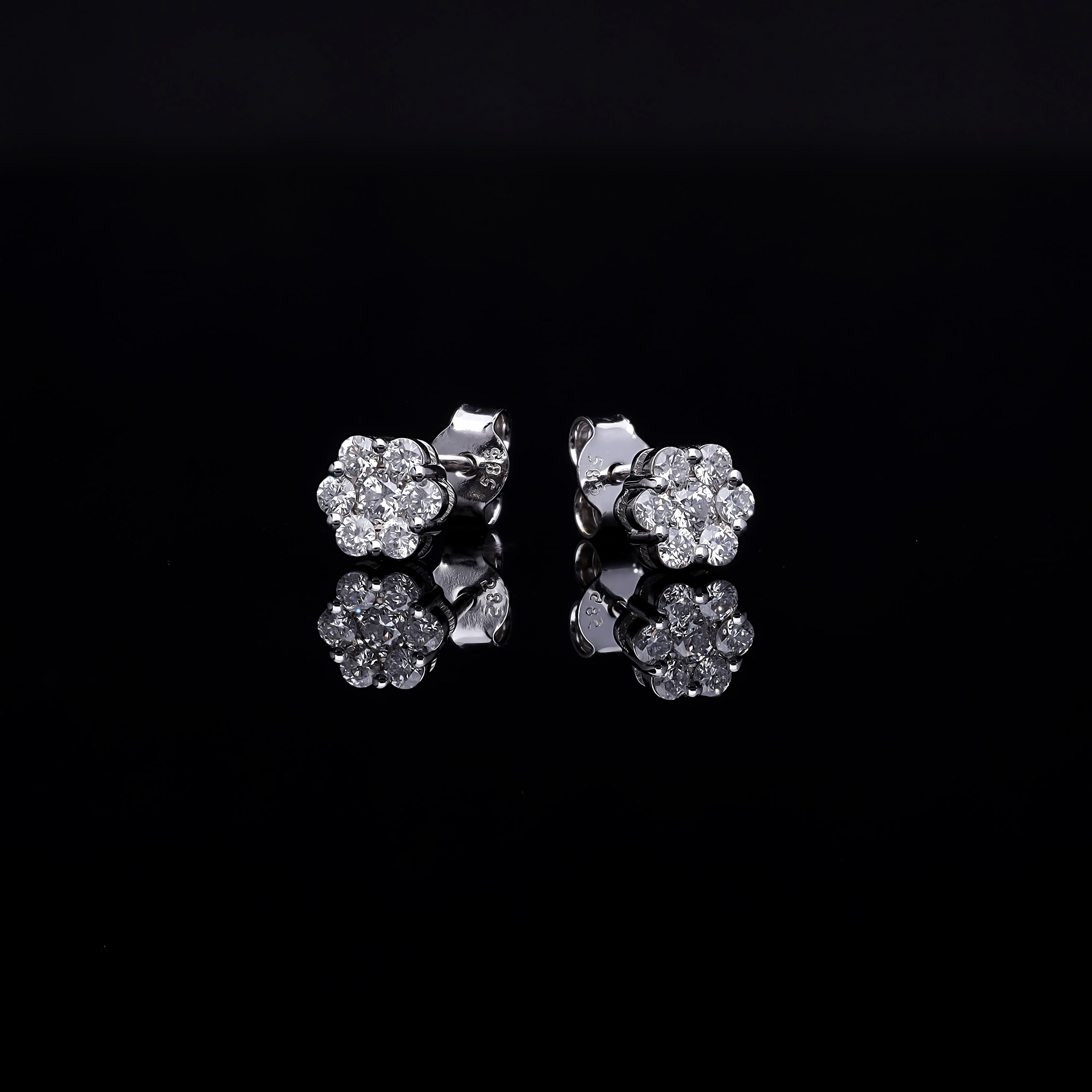 CERCEI E001104 DIN AUR ALB 14K FORMA FLOARE CU DIAMANTE - Bijuterii LA ROSA