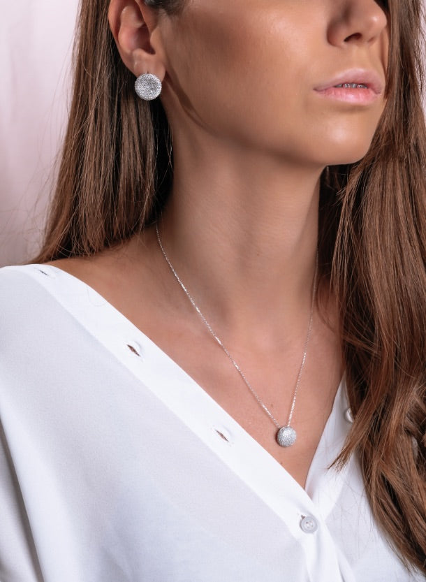 COLIER LDN0270 DIN AUR ALB 14K FORMA ROTUNDA CU DIAMANTE - Bijuterii LA ROSA
