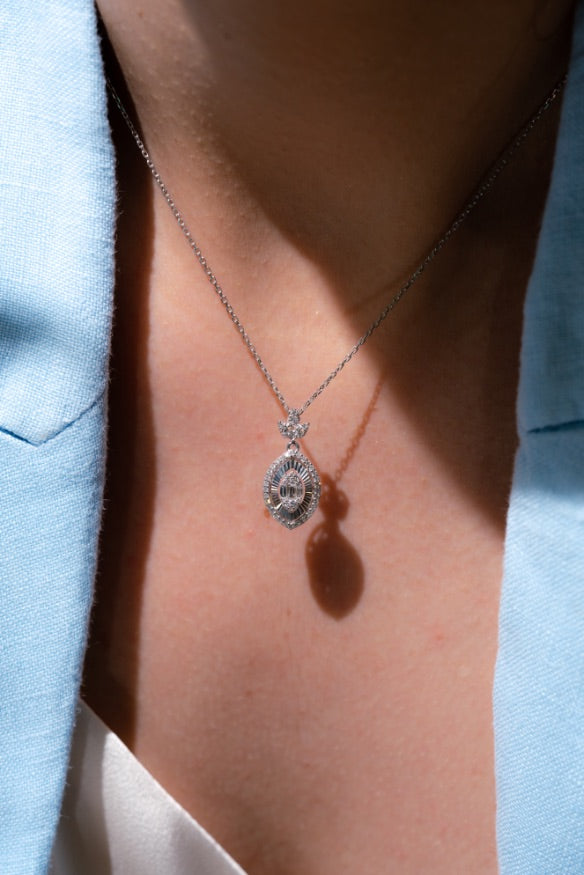 COLIER N000029 DIN AUR ALB 14K FORMA LACRIMA CU DIAMANTE - Bijuterii LA ROSA - Verighete si Inele de Logodna, bijuterii cu diamante