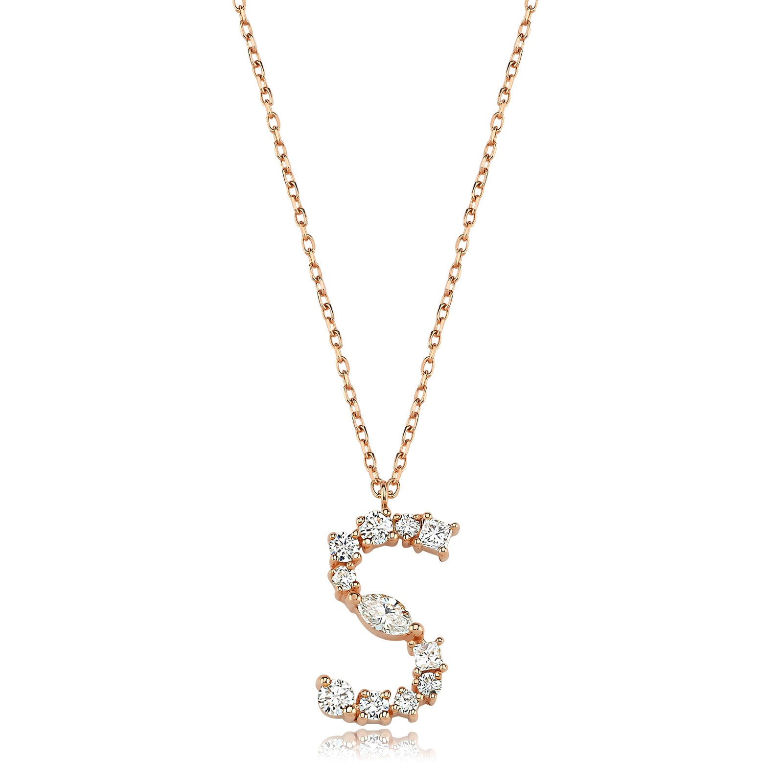 COLIER N001016 DIN AUR ROZ 14K INITIALA S CU DIAMANTE - Bijuterii LA ROSA