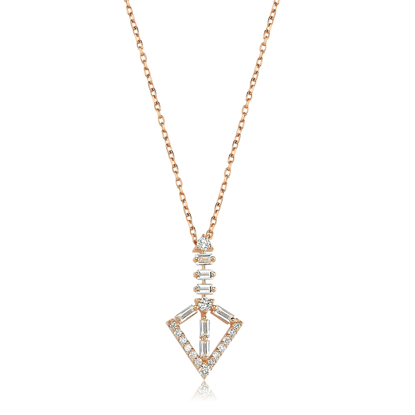 COLIER N001021 DIN AUR ROZ 14K FORMA TRIUNGHIULARA CU DIAMANTE - Bijuterii LA ROSA