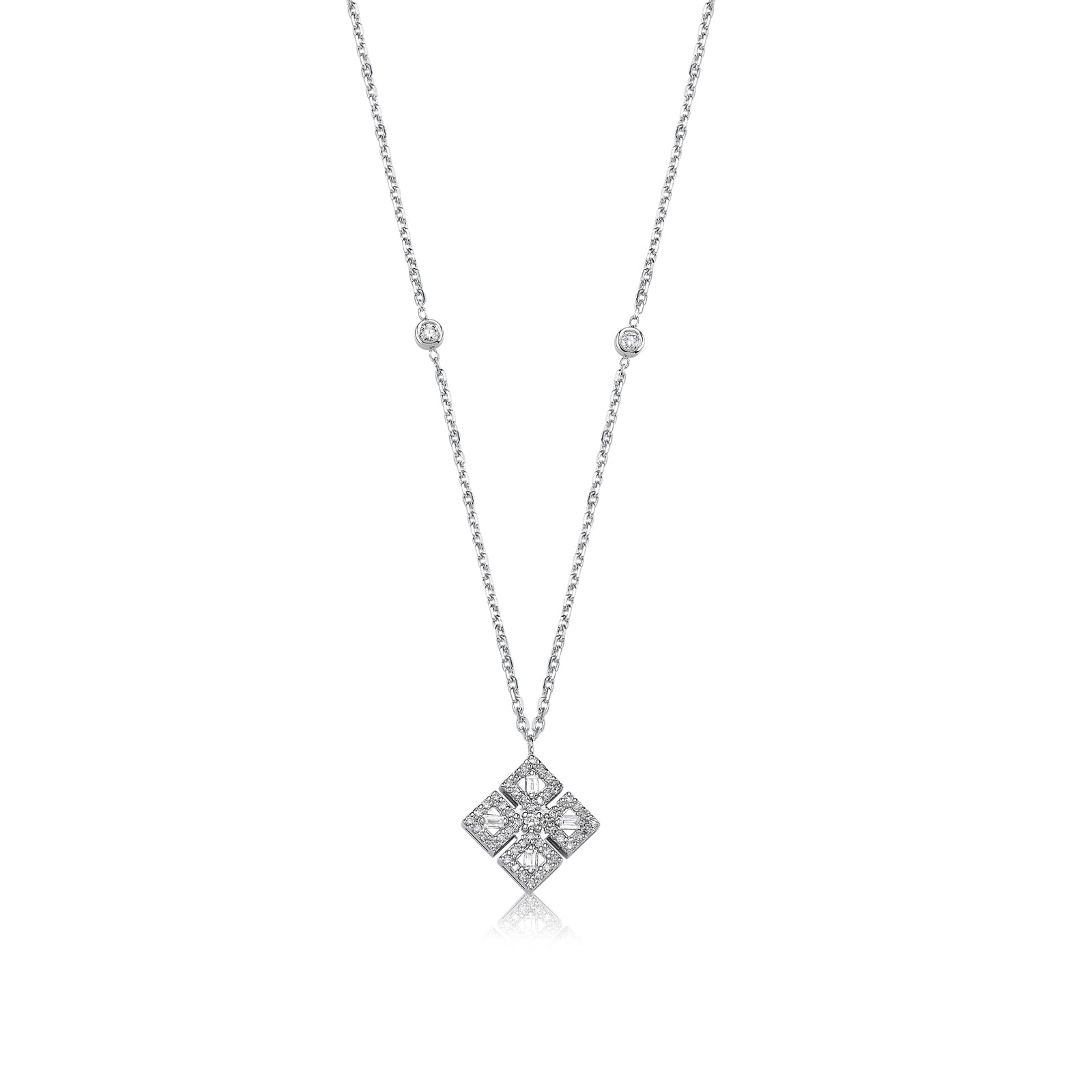 COLIER N001283 DIN AUR ALB 14K FORMA ROMB CU DIAMANTE - Bijuterii LA ROSA